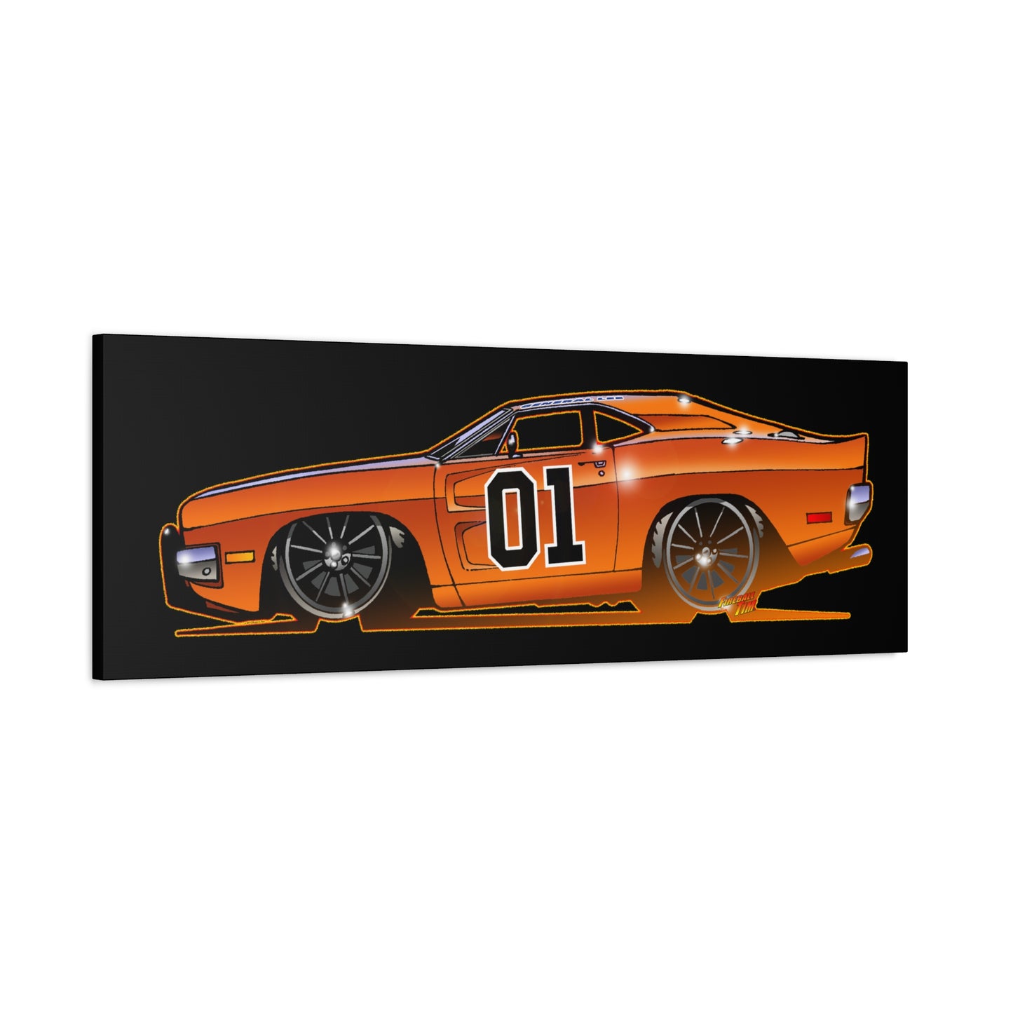 DUKES OF HAZZARD General Lee Dodge Charger Fireball Art Canvas Wall Print