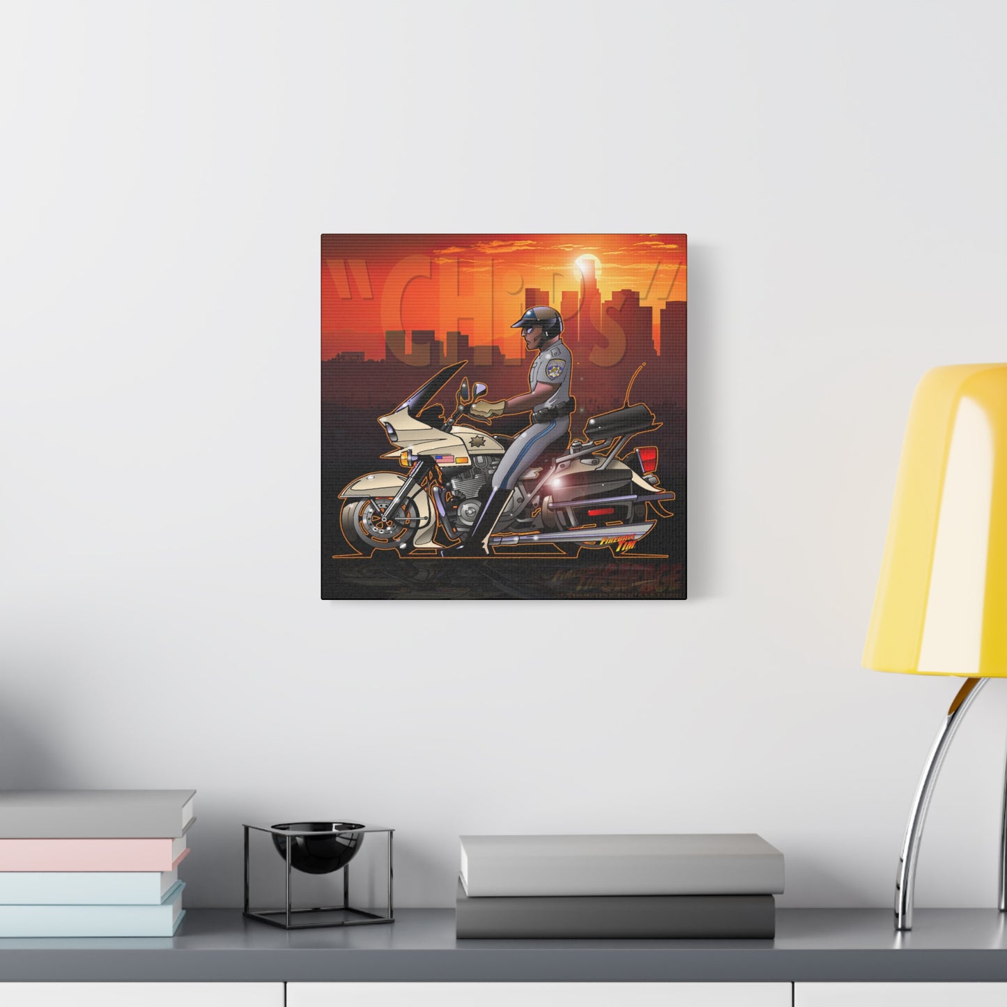 CHiPS TV Show Kawasaki Motorcycle Fireball Art Canvas Print