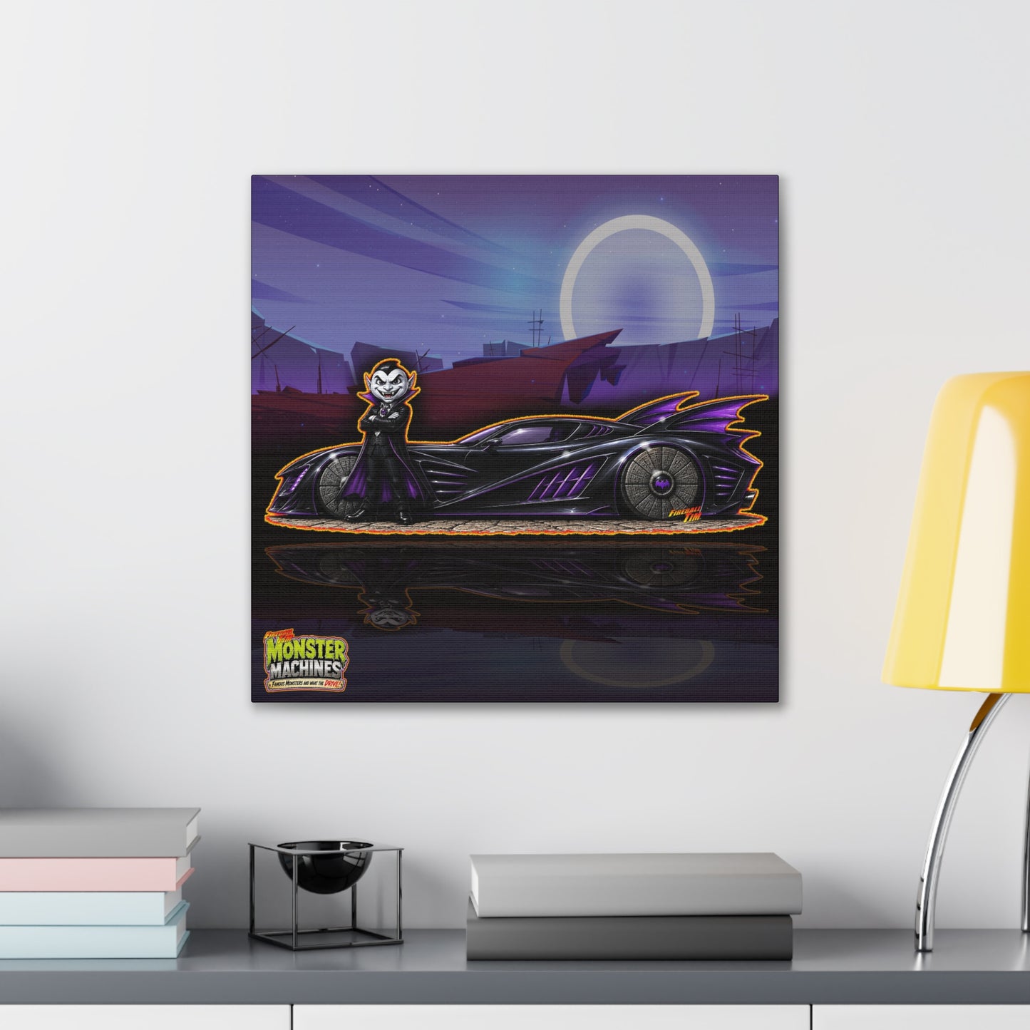 MONSTER MACHINES Halloween Count Cruiser Collectible Fireball Art Canvas Stretched Print