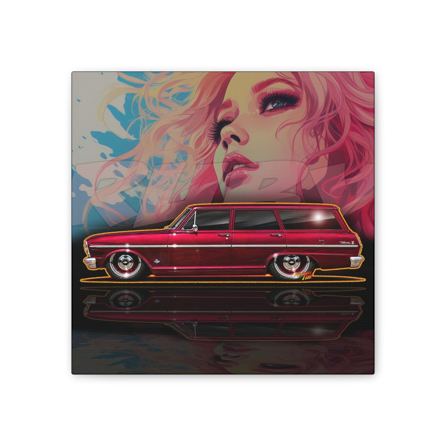 CHEVY NOVA WAGON 1965 Collectible Fireball Art Canvas Stretched Print
