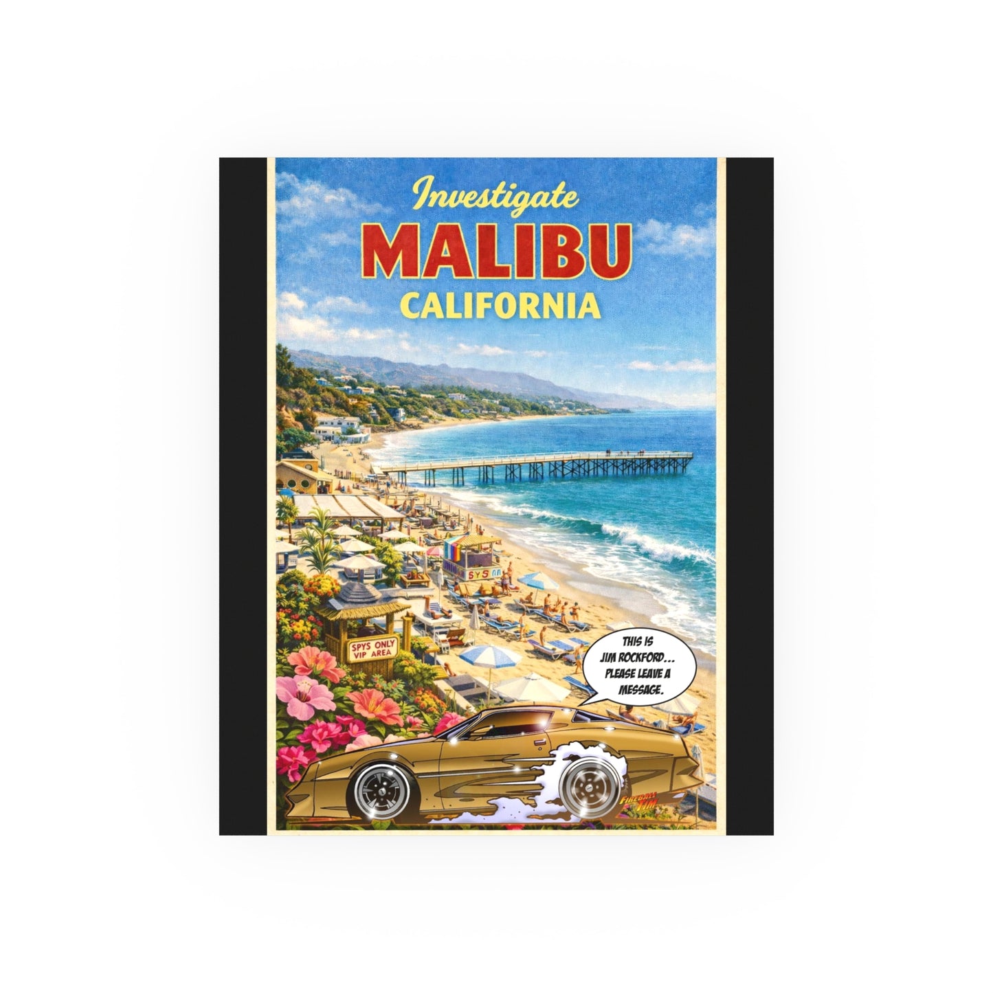 VISIT MALIBU CALIFORNIA Rockford Files Vintage Fireball Art Travel Poster Satin/Matte