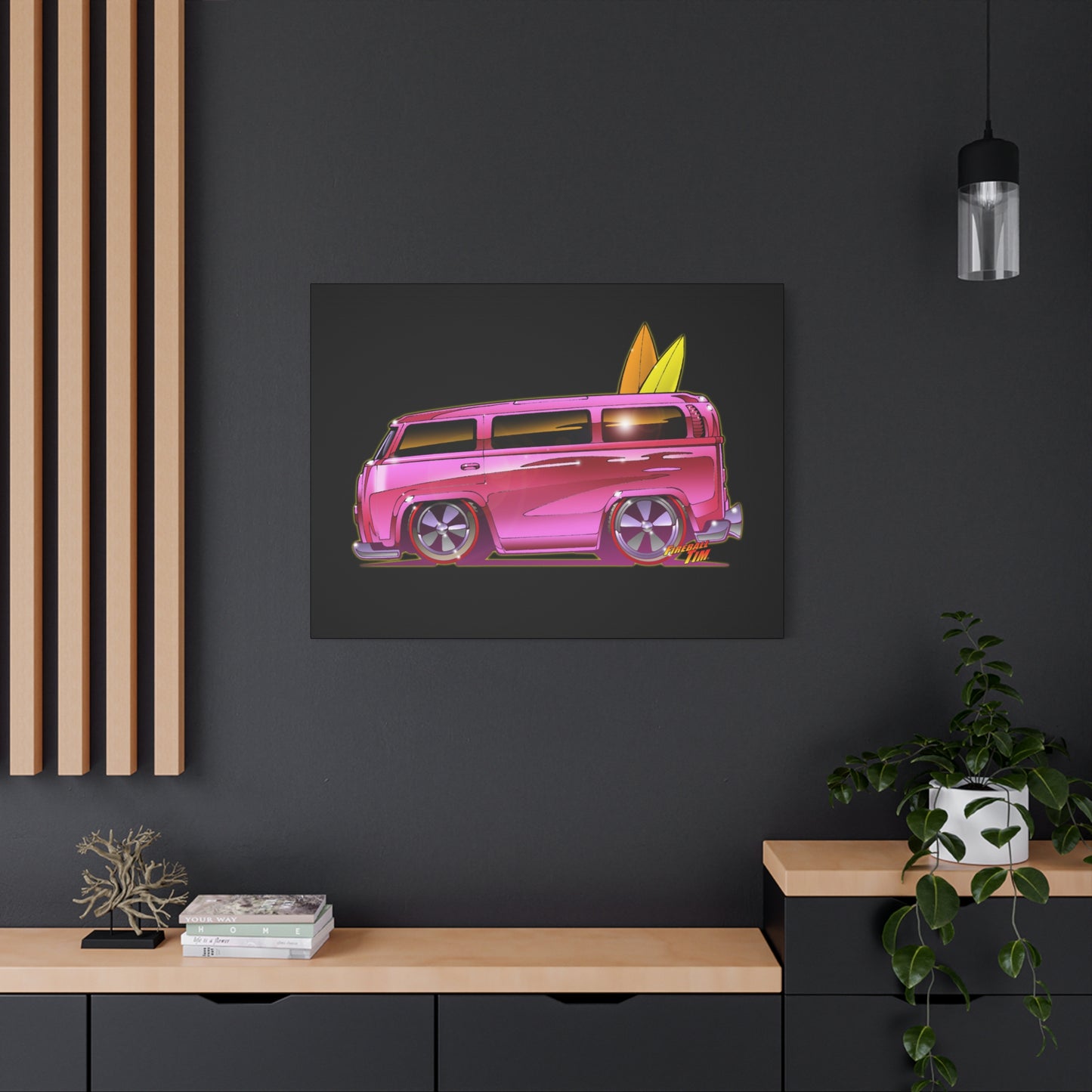HOT WHEELS PINK BEACH BOMB BUS Fireball Art Canvas Print