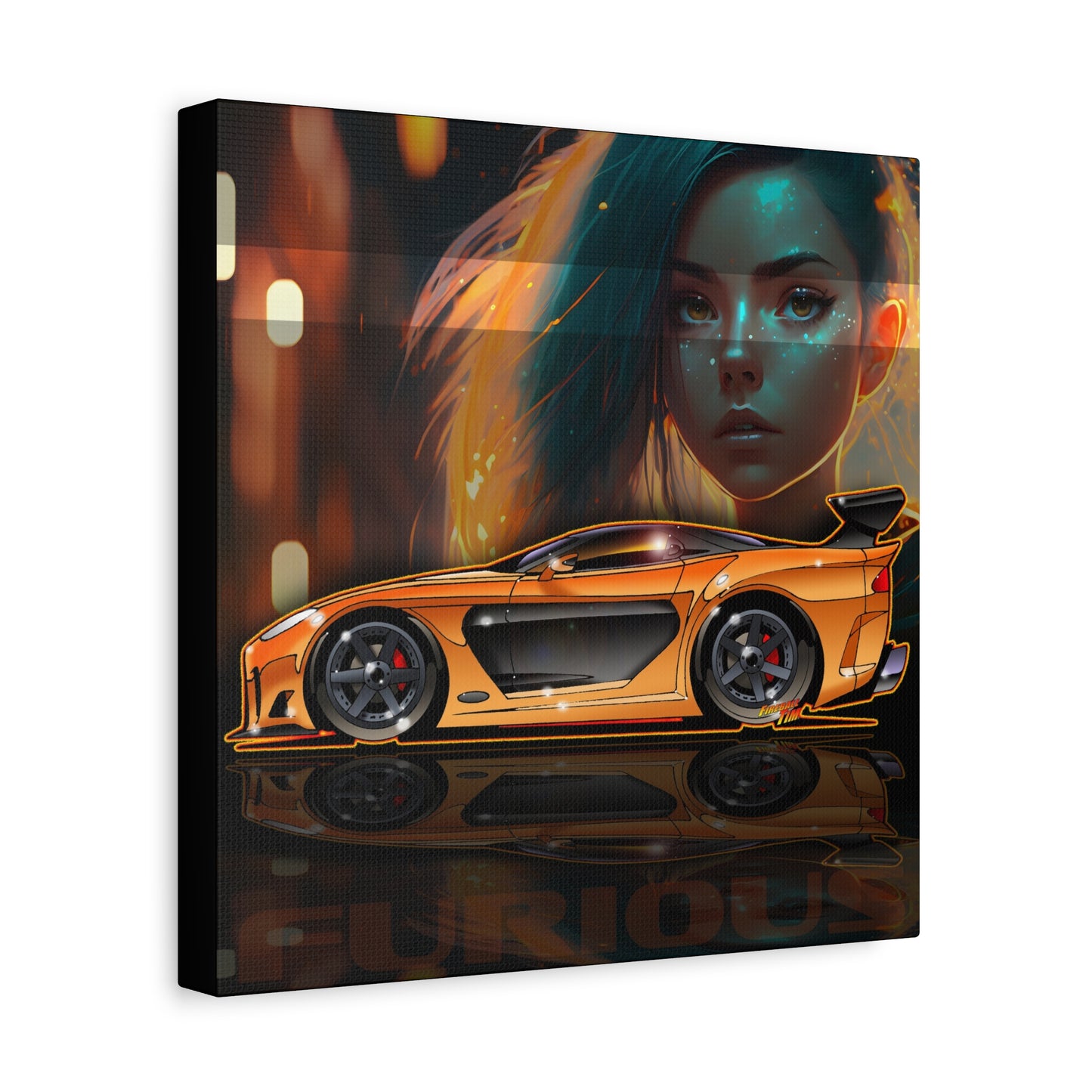 FAST AND FURIOUS MAZDA RX-7 Fireball Art Collectible Canvas Print - 12x12