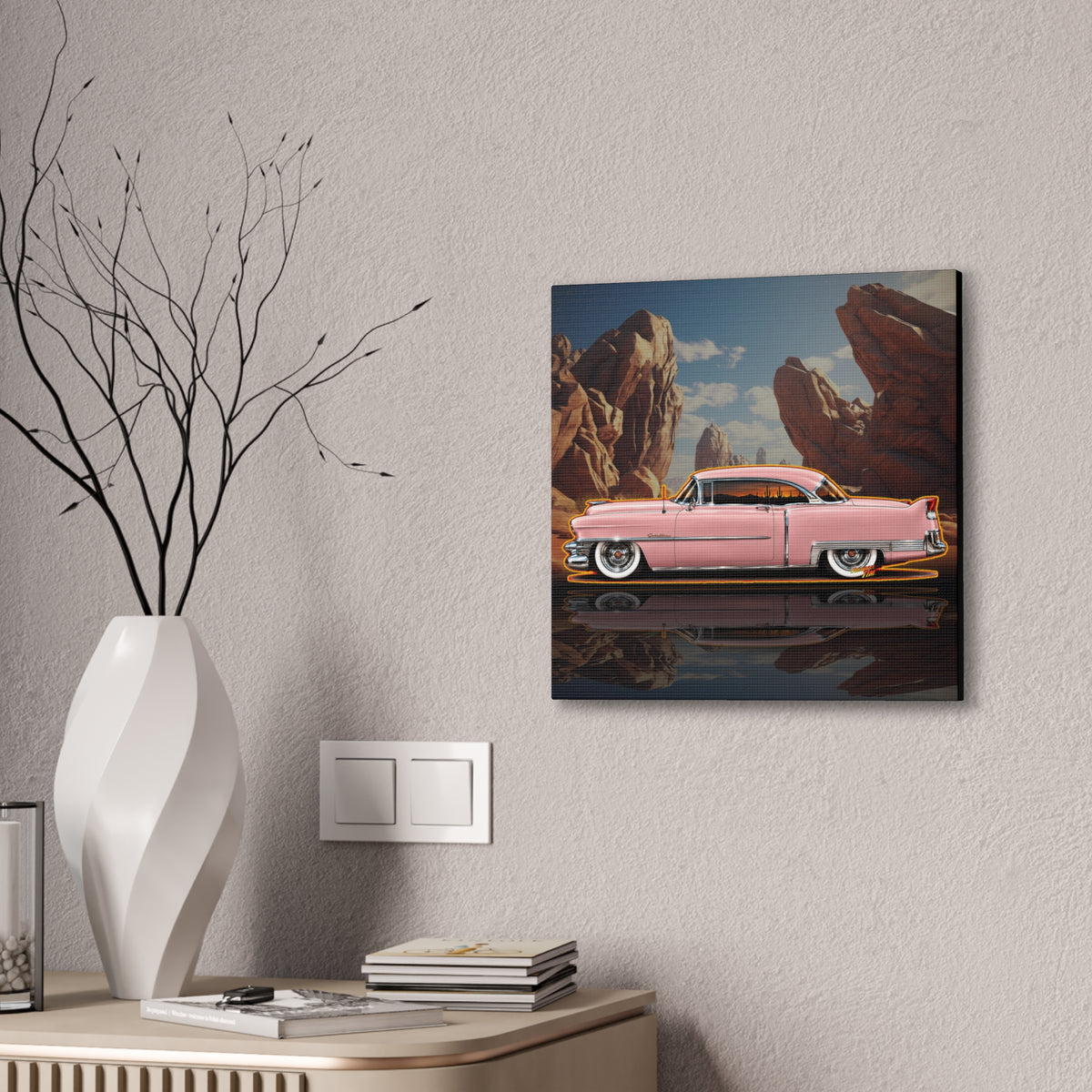 CADILLAC Coupe DeVille 1953 Collectible Fireball Art Canvas Stretched Print