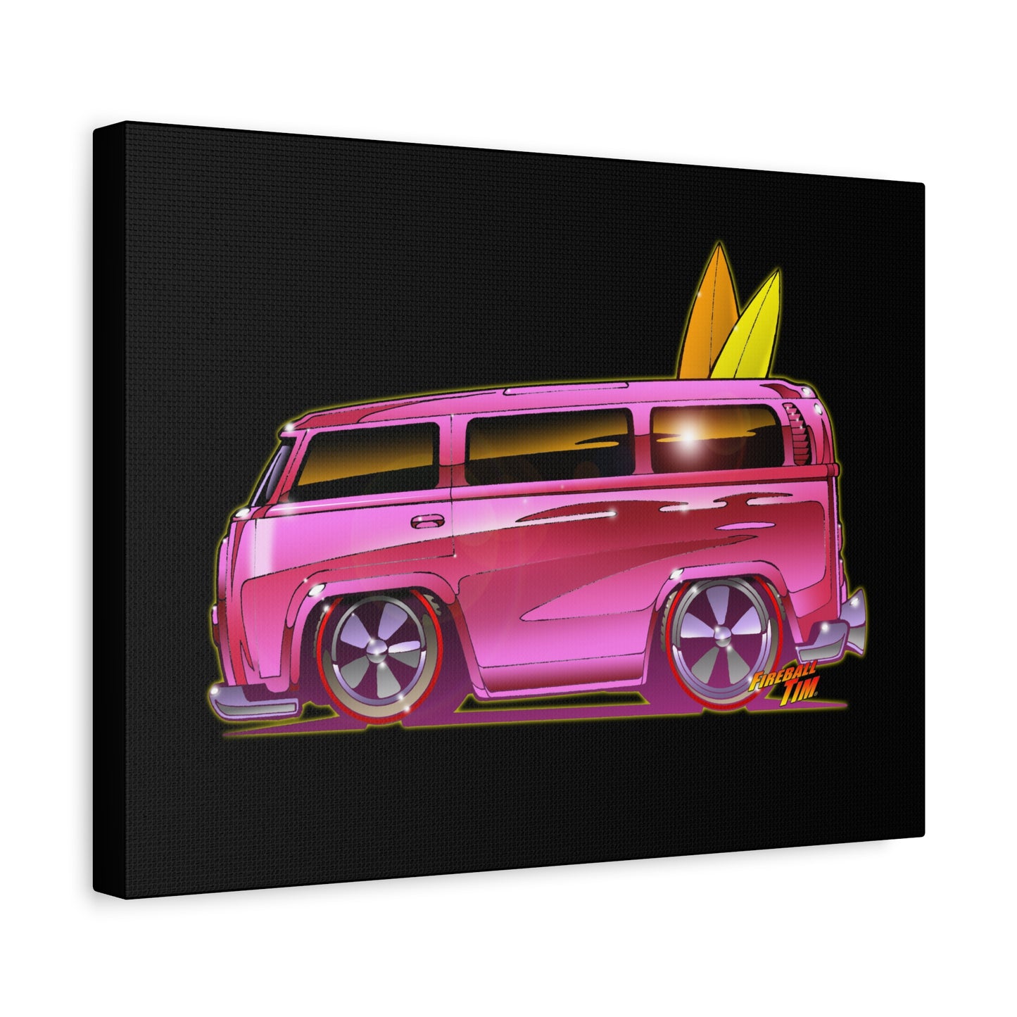 HOT WHEELS PINK BEACH BOMB BUS Fireball Art Canvas Print