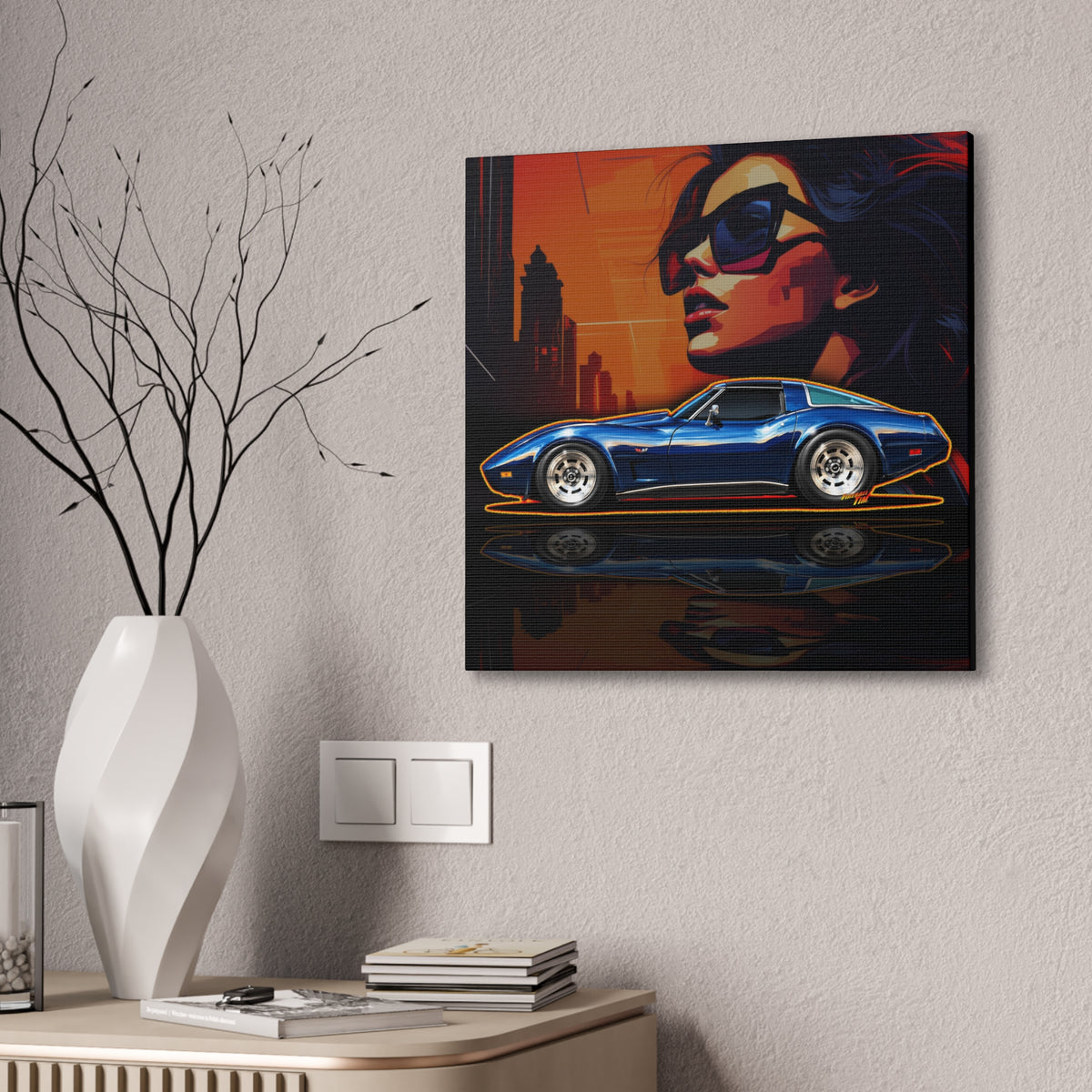 CHEVROLET CORVETTE 1978 Collectible Fireball Art Collectible Canvas Stretched Print