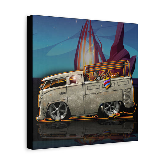 CUSTOM ED FOX VW BUS NOOKIE WAGON Fireball Canvas Art Wall Print - 12x12