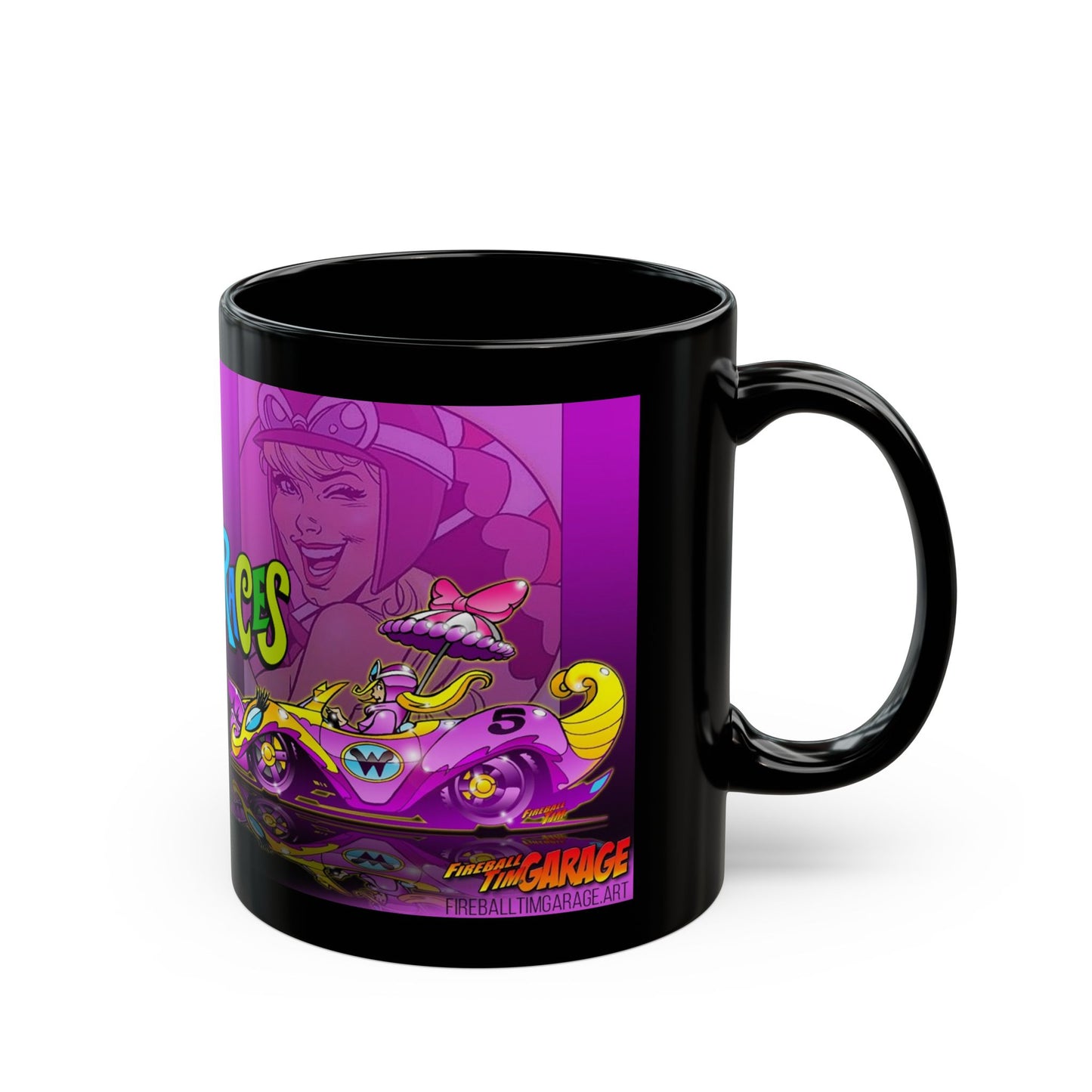 PENELOPE PITSTOP Wacky Races Cartoon Concept Art Black Coffee Mug 11oz