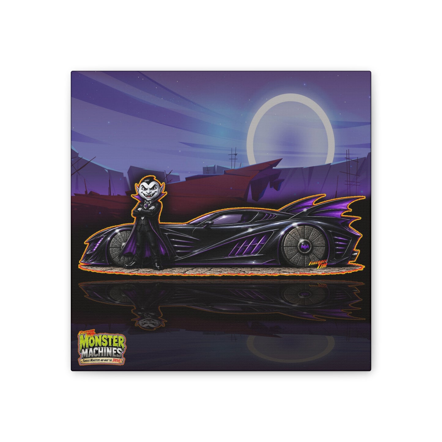 MONSTER MACHINES Halloween Count Cruiser Collectible Fireball Art Canvas Stretched Print