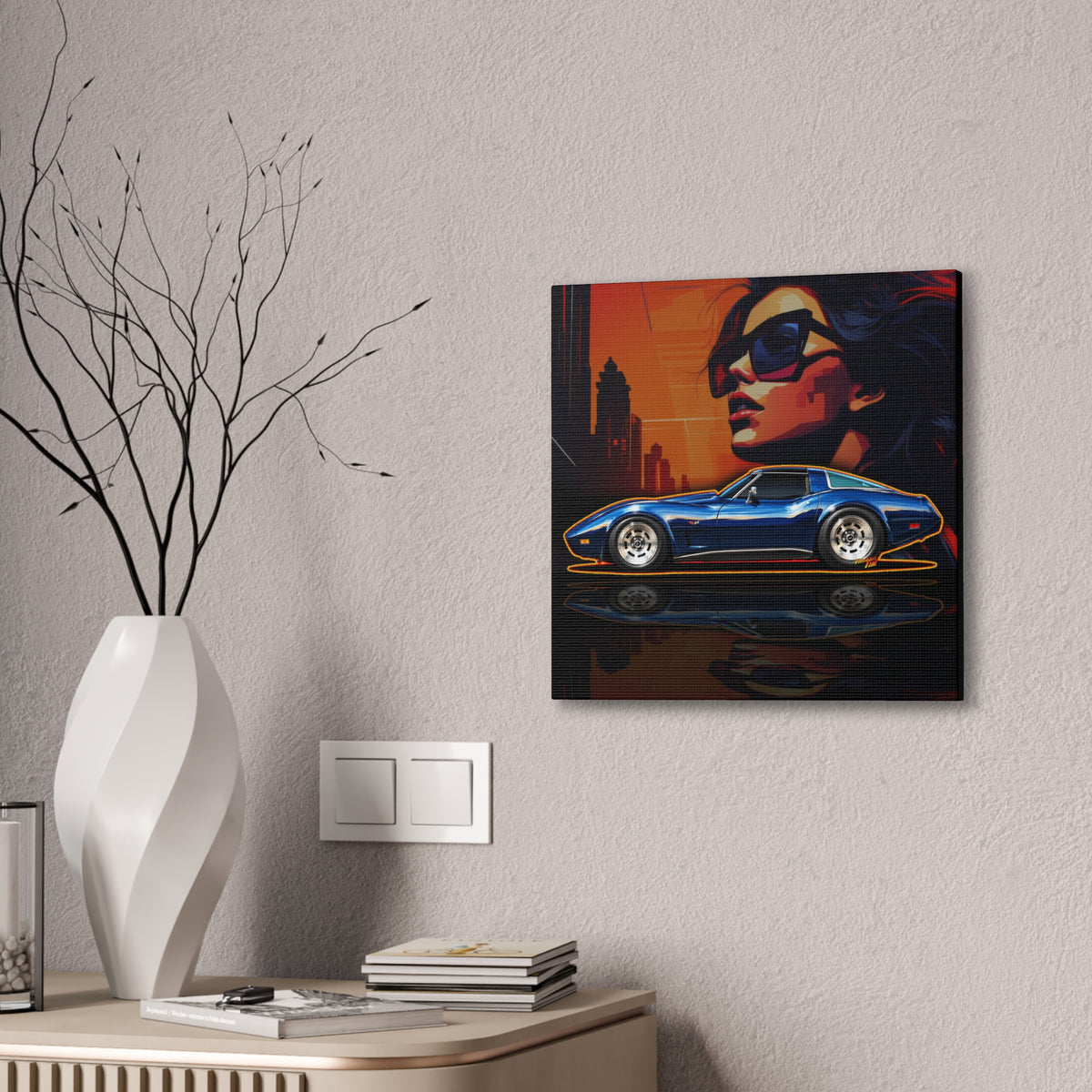 CHEVROLET CORVETTE 1978 Collectible Fireball Art Collectible Canvas Stretched Print