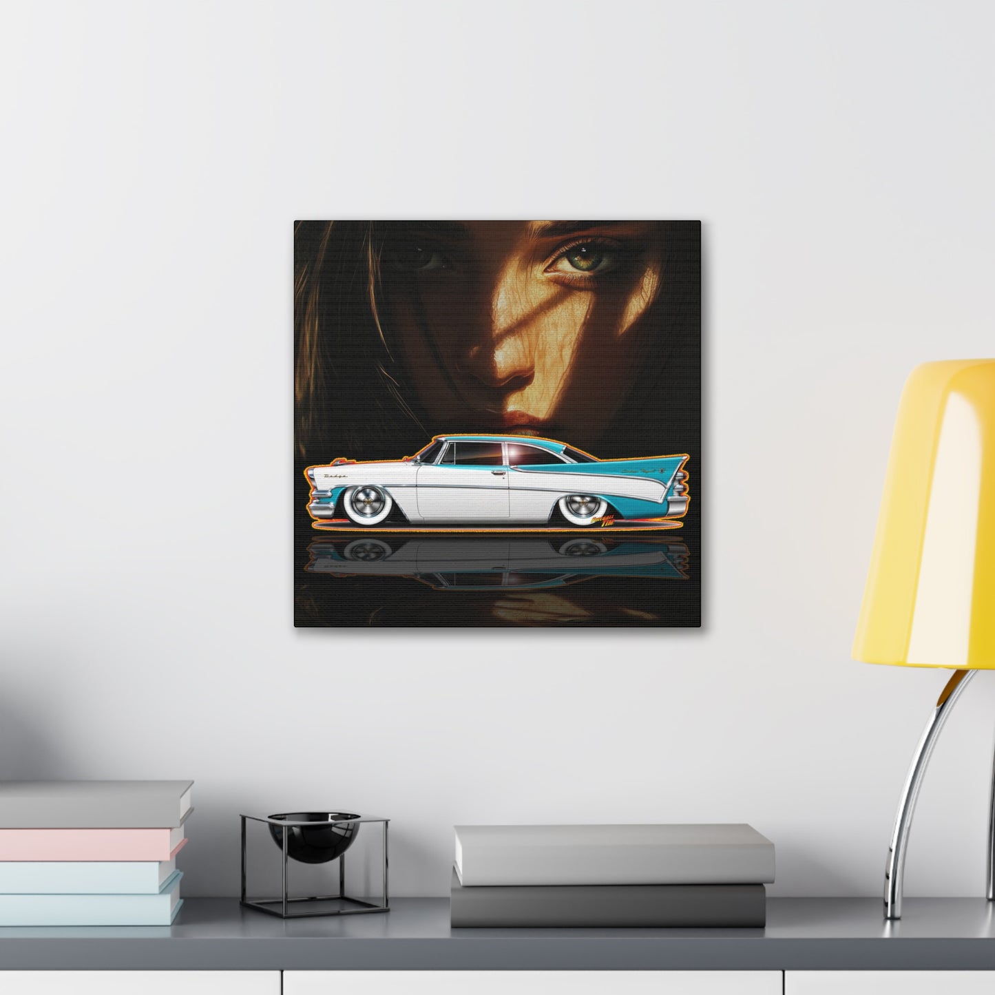 DODGE CUSTOM ROYAL 1957 Collectible Fireball Art Canvas Stretched Print