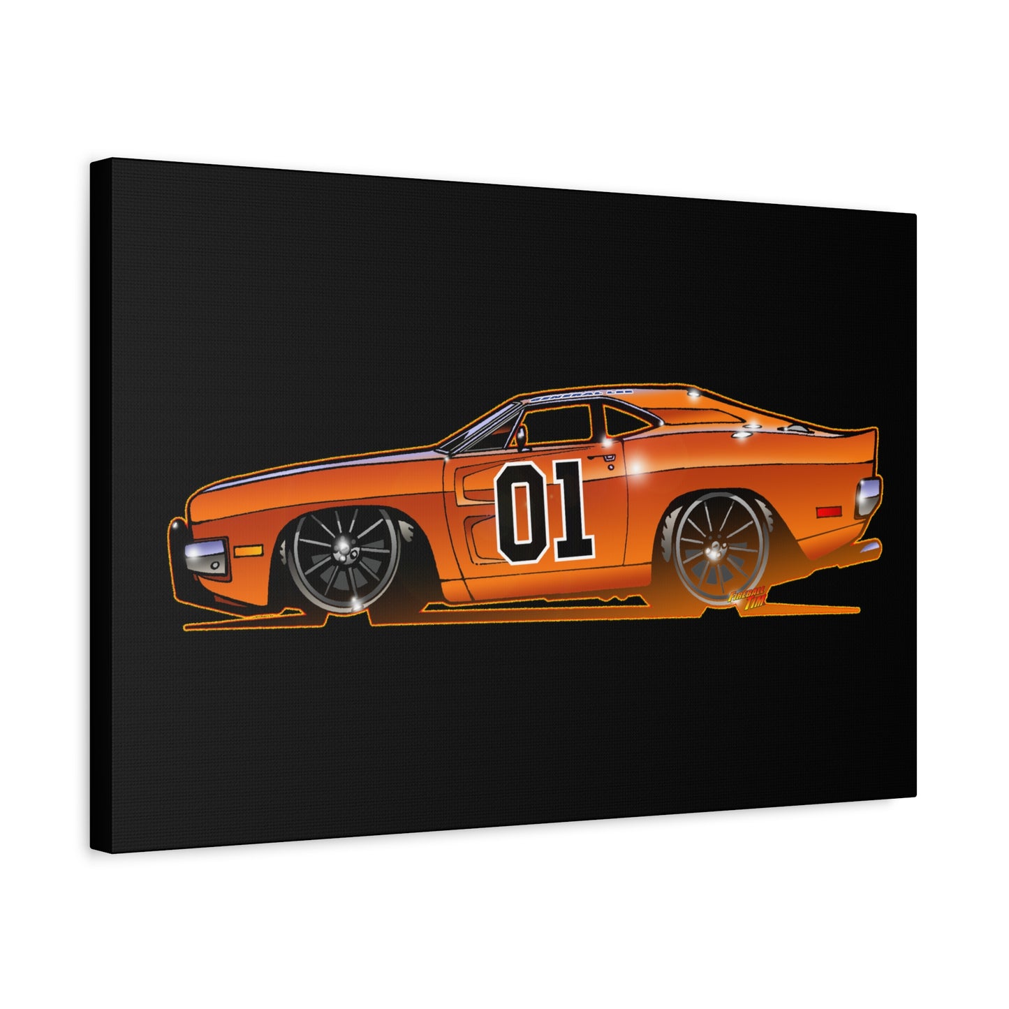 DUKES OF HAZZARD General Lee Dodge Charger Fireball Art Canvas Wall Print