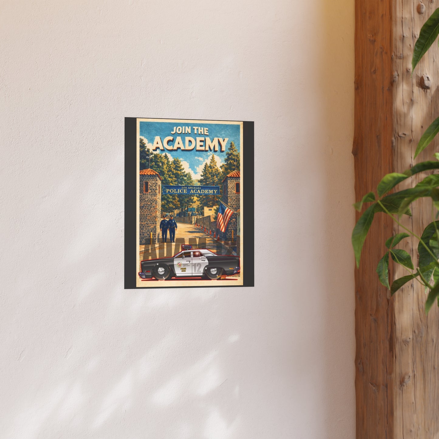 VISIT LOS ANGELES POLICE ACADEMY Adam 12 Plymouth Vintage Fireball Art Travel Poster Satin/Matte