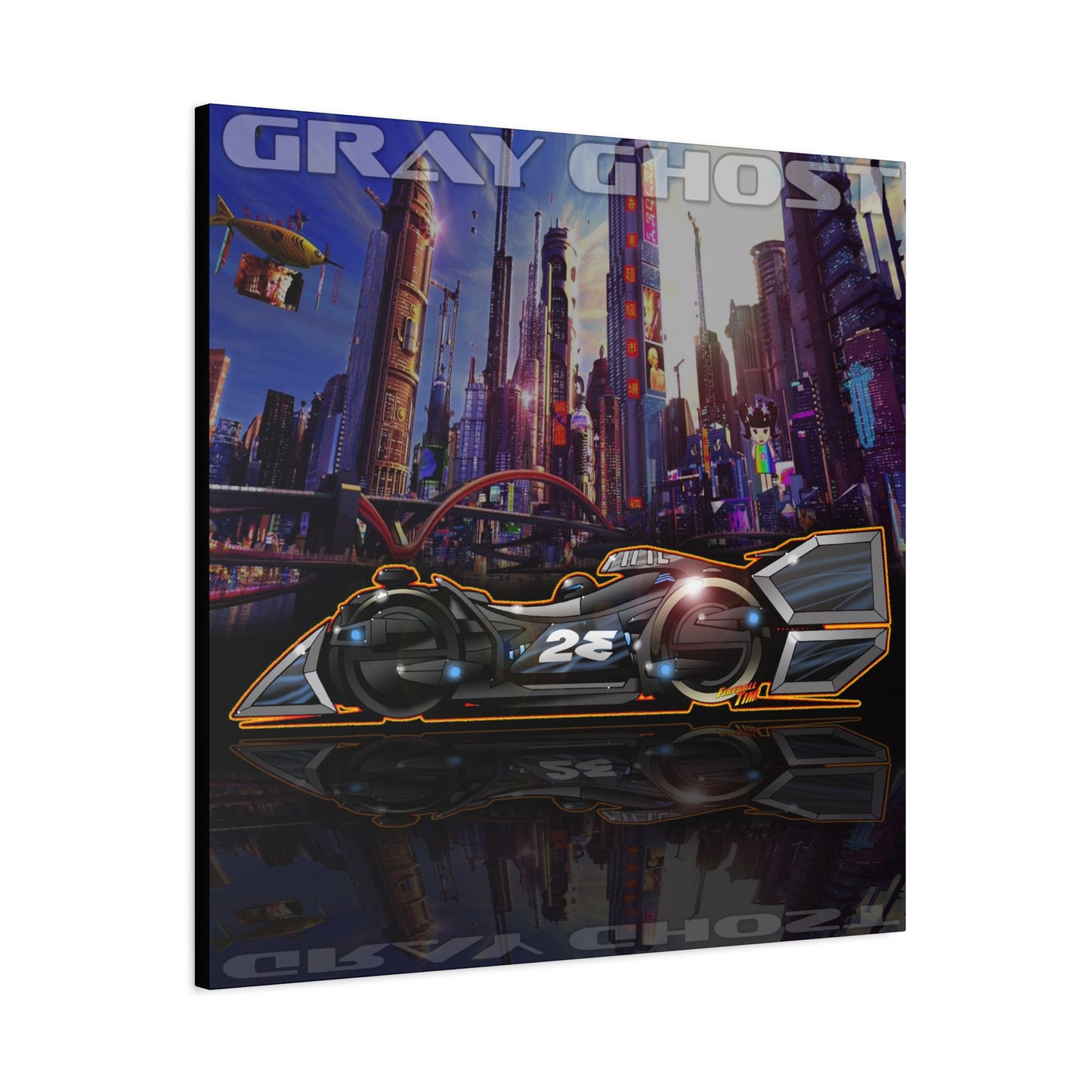 SPEED RACER GRAY GHOST Race Car Fireball Art Canvas Print