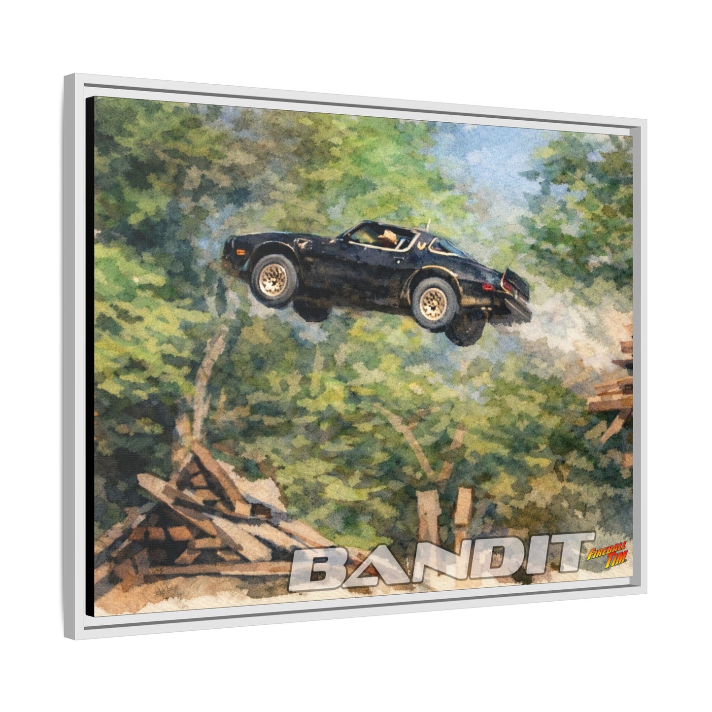 SMOKEY AND THE BANDIT TRANS AM WATERCOLOR PAINTING Fireball Movie Car Canvas Print - Framed 24x18