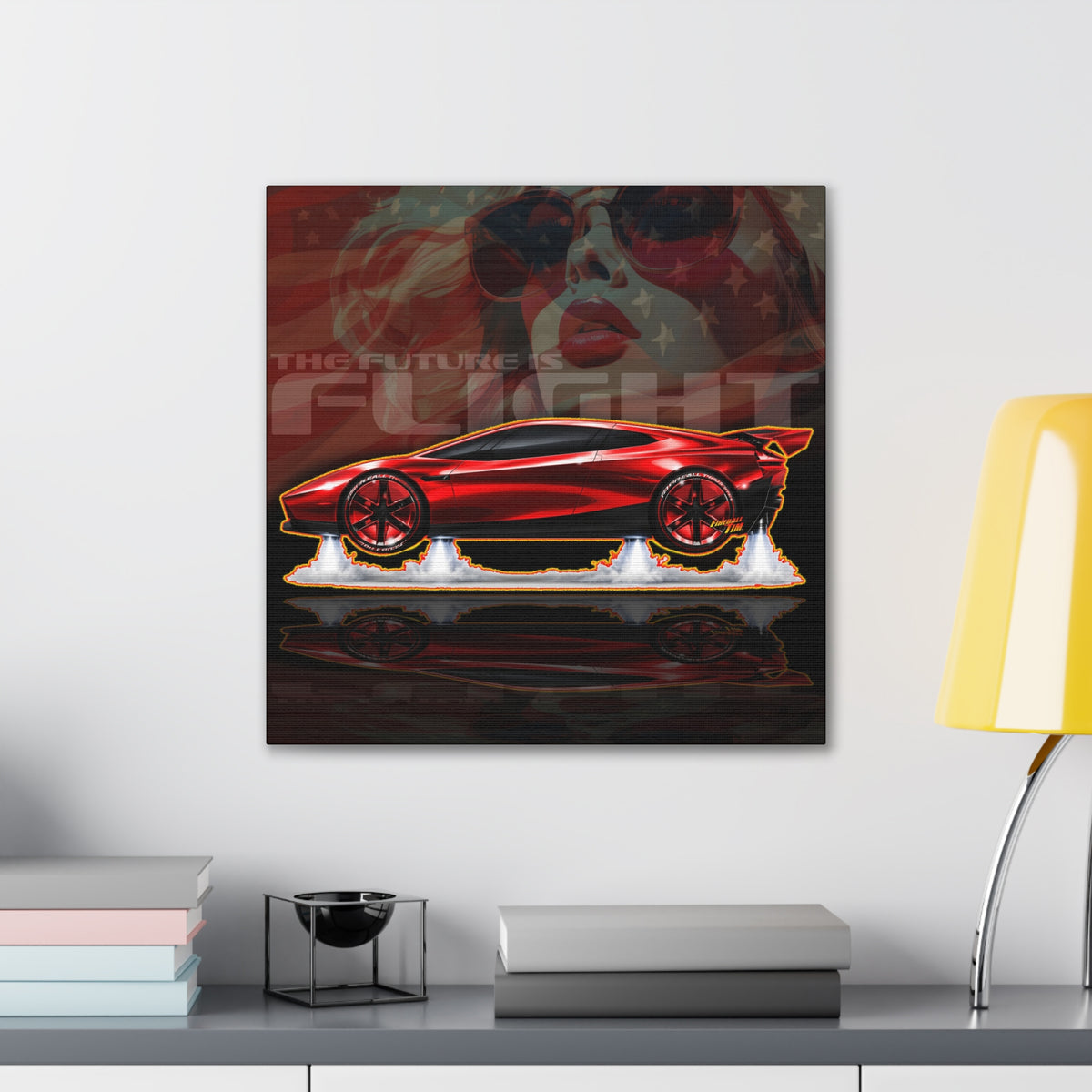 TESLA FLYING ROADSTER Collectible Fireball Art Canvas Stretched Print