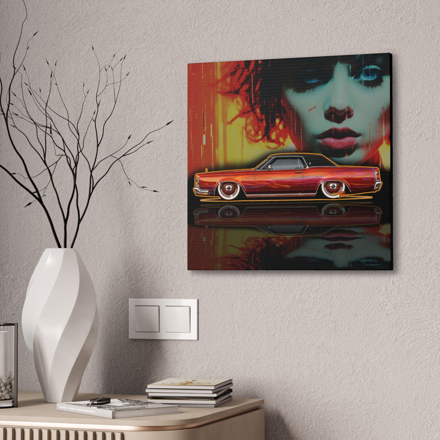 LINCOLN CONTINENTAL Mark III Custom 1961 Collectible Fireball Art Canvas Stretched Print