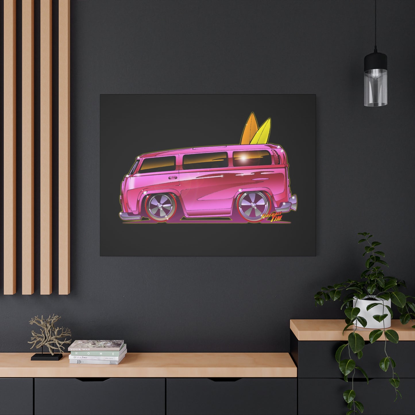 HOT WHEELS PINK BEACH BOMB BUS Fireball Art Canvas Print