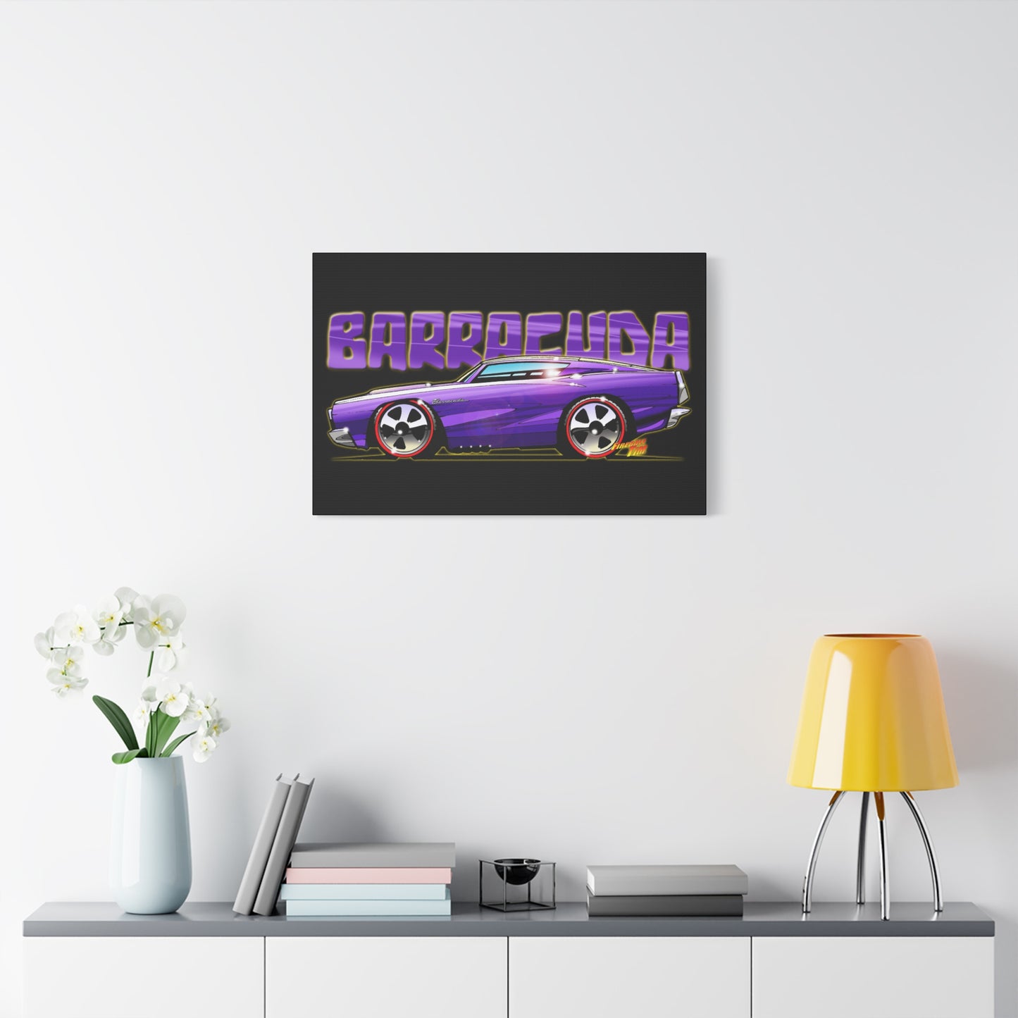 PLYMOUTH BARRACUDA Fireball Art Canvas Wall Print