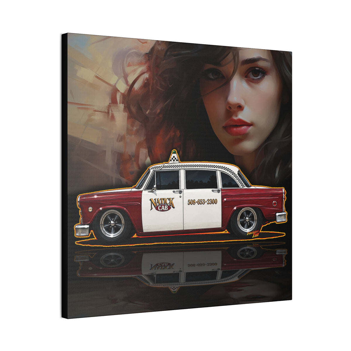 NATICK CHECKER CAB Collectible Fireball Art Canvas Stretched Print