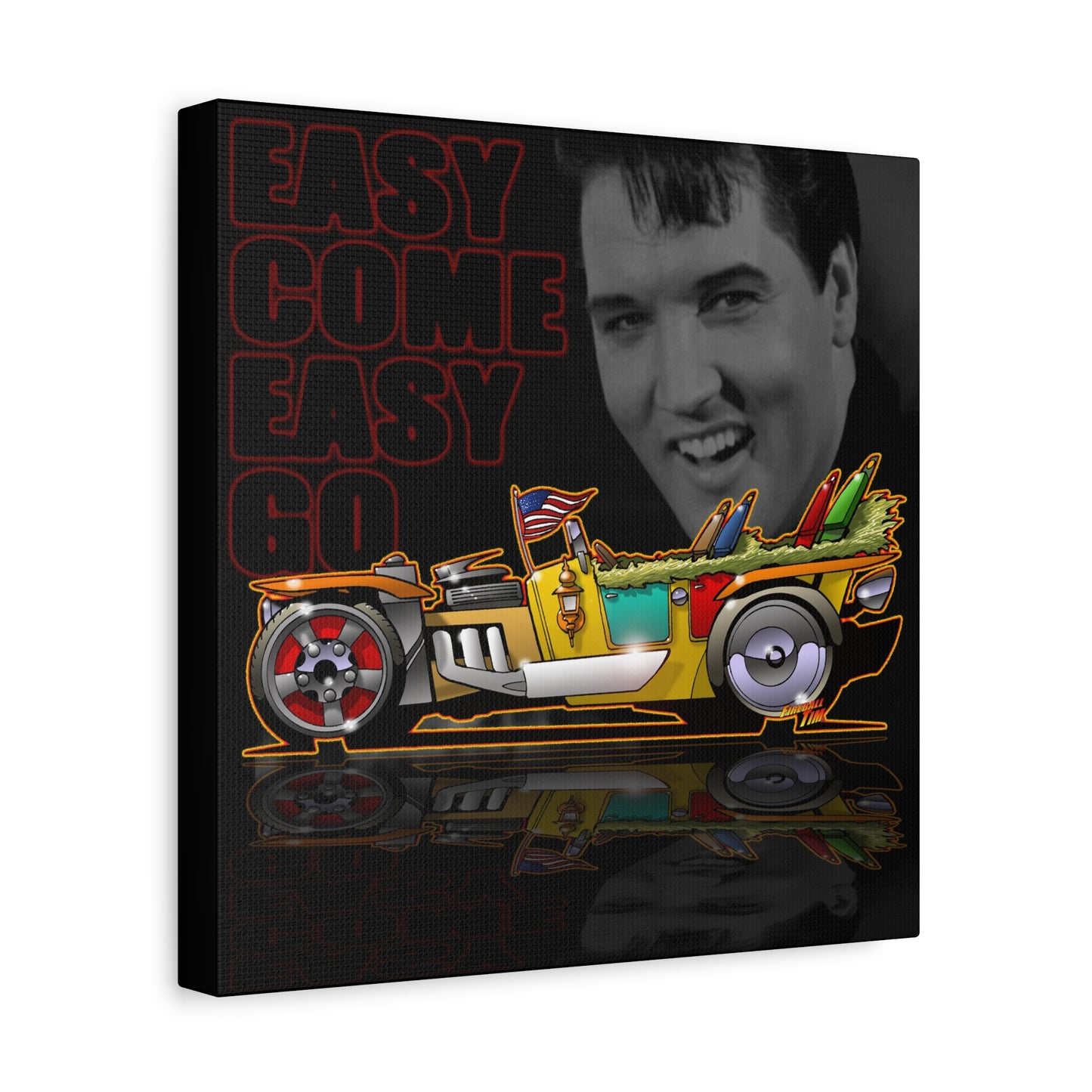 MONGREL T HOT ROD Elvis Easy Come Easy Go Fireball Canvas Art Wall Print