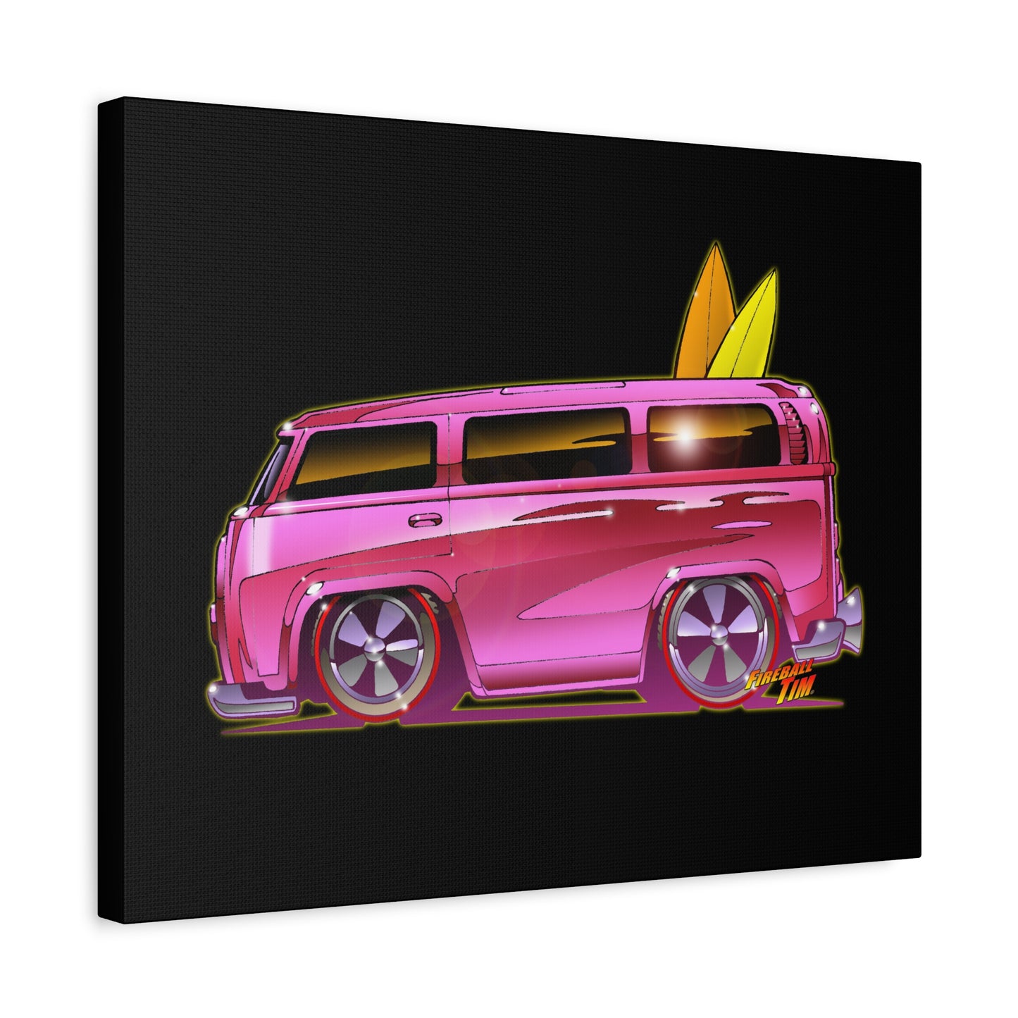 HOT WHEELS PINK BEACH BOMB BUS Fireball Art Canvas Print