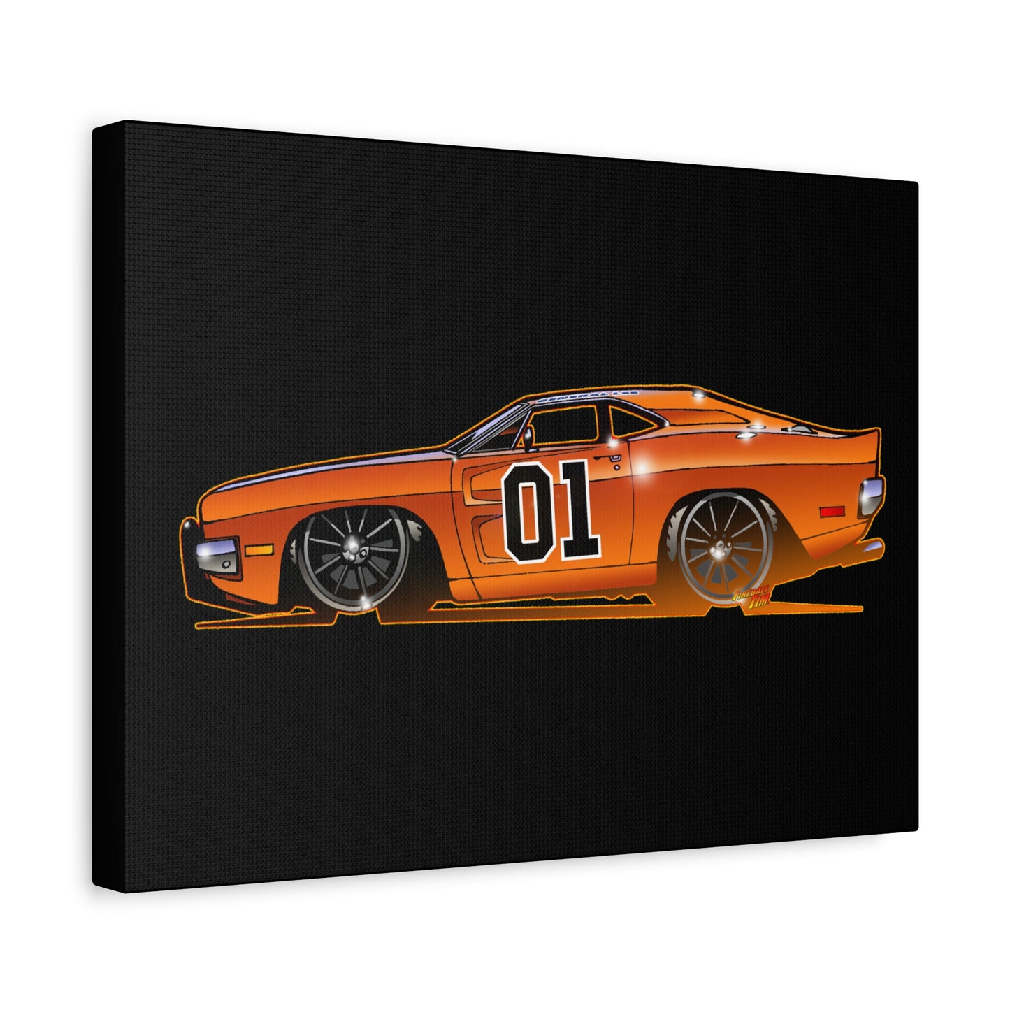 DUKES OF HAZZARD General Lee Dodge Charger Fireball Art Canvas Wall Print