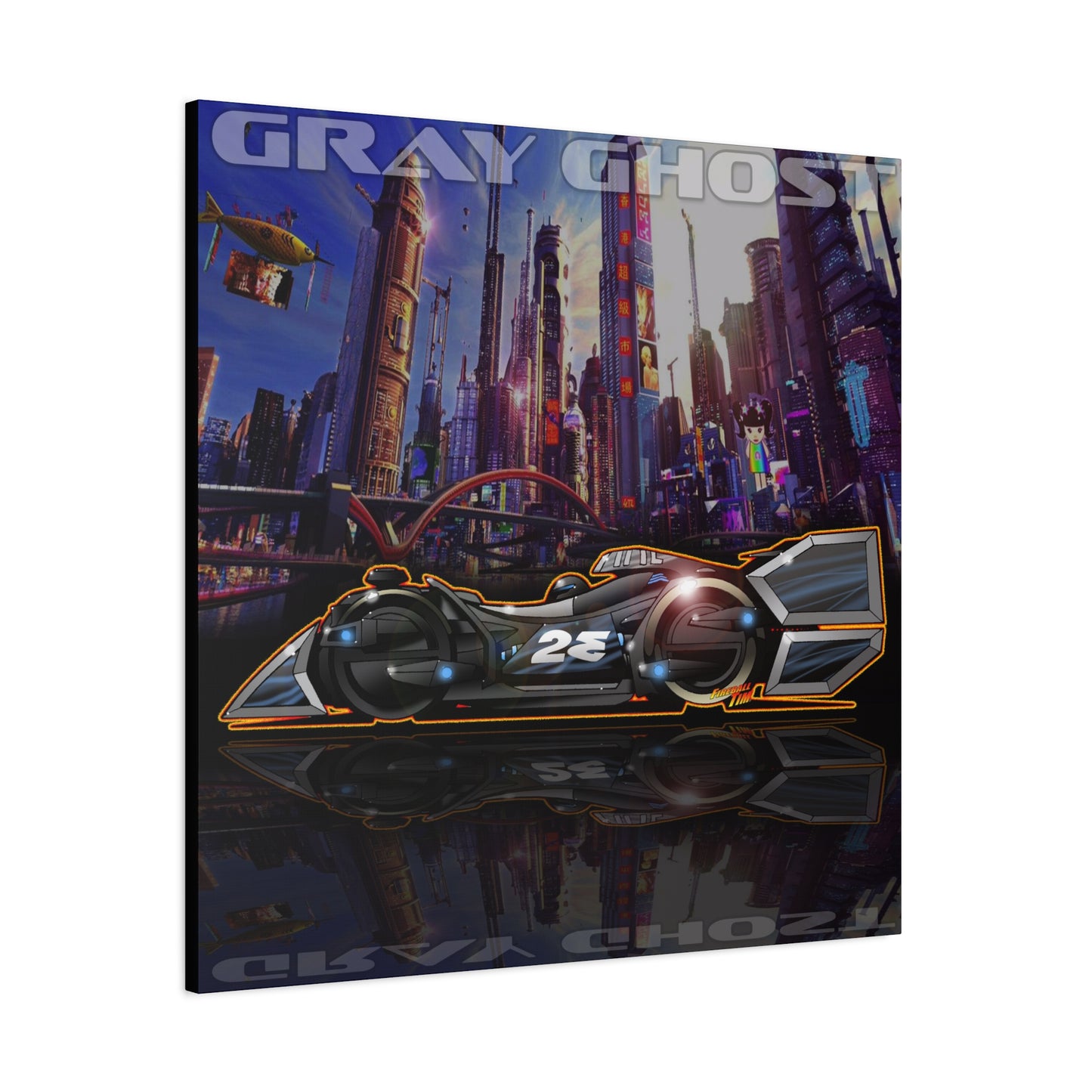 SPEED RACER GRAY GHOST Race Car Fireball Art Canvas Print