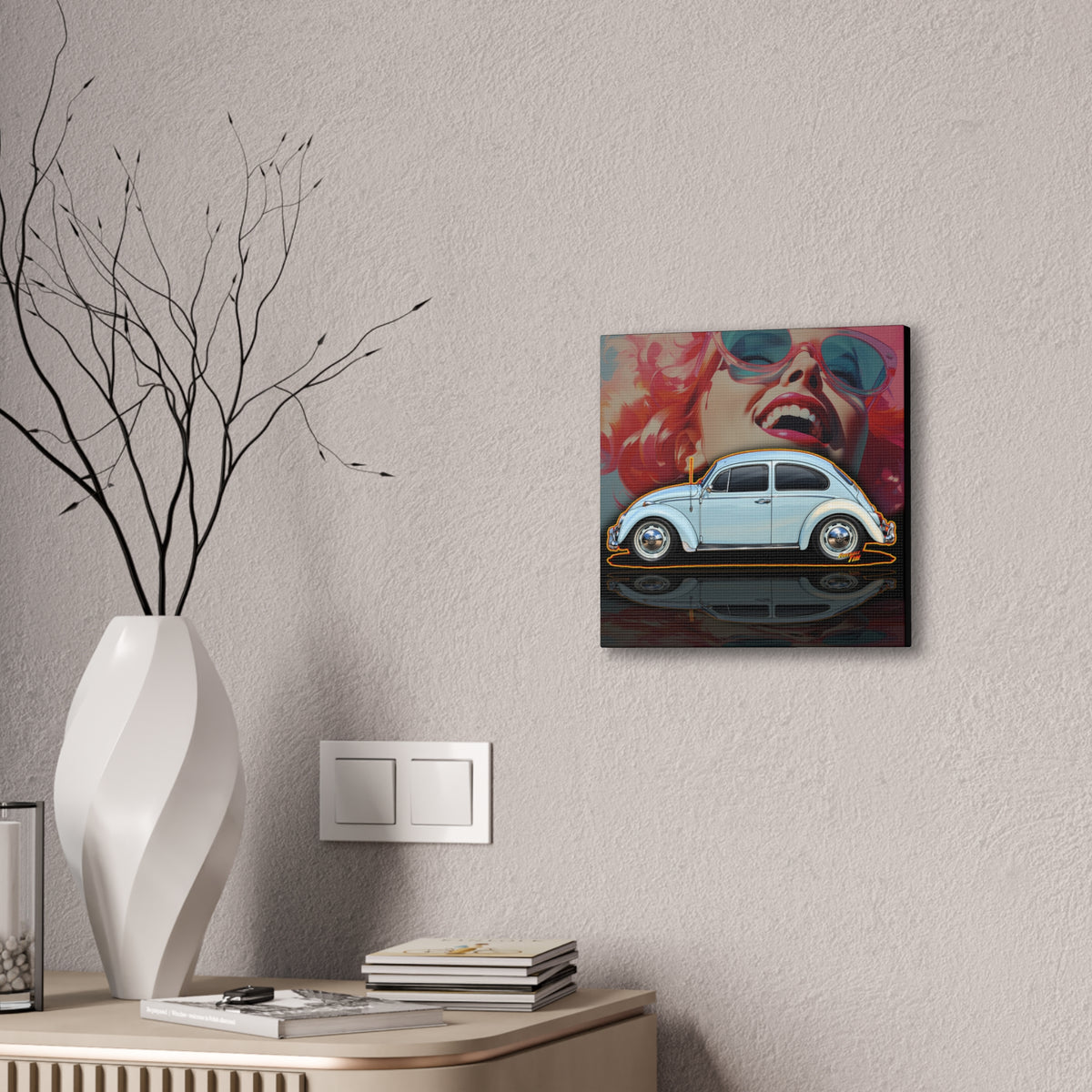 CLASSIC VOLKSWAGEN VW Bug Collectible Fireball Art Canvas Stretched Print