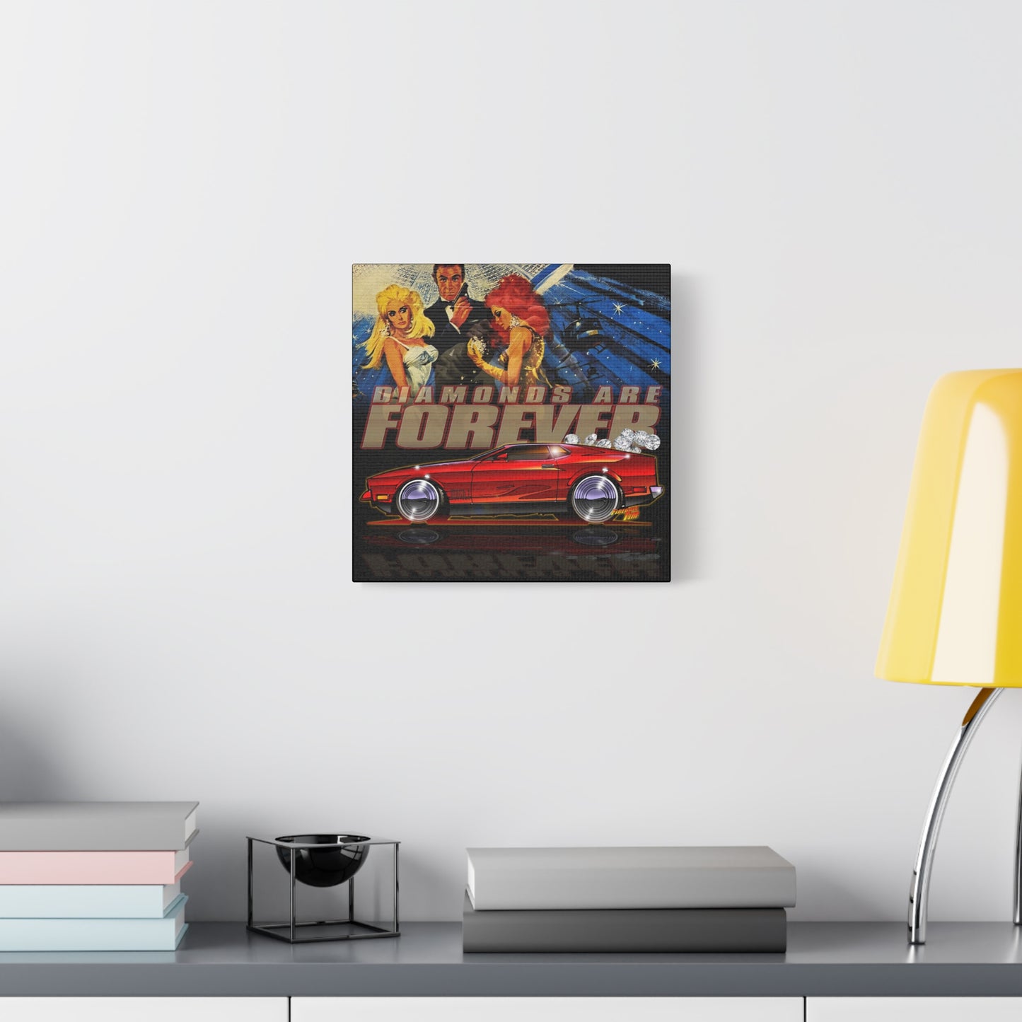 DIAMONDS ARE FOREVER James Bond Mustang Mach 1 Canvas Art Wall Print - 12x12