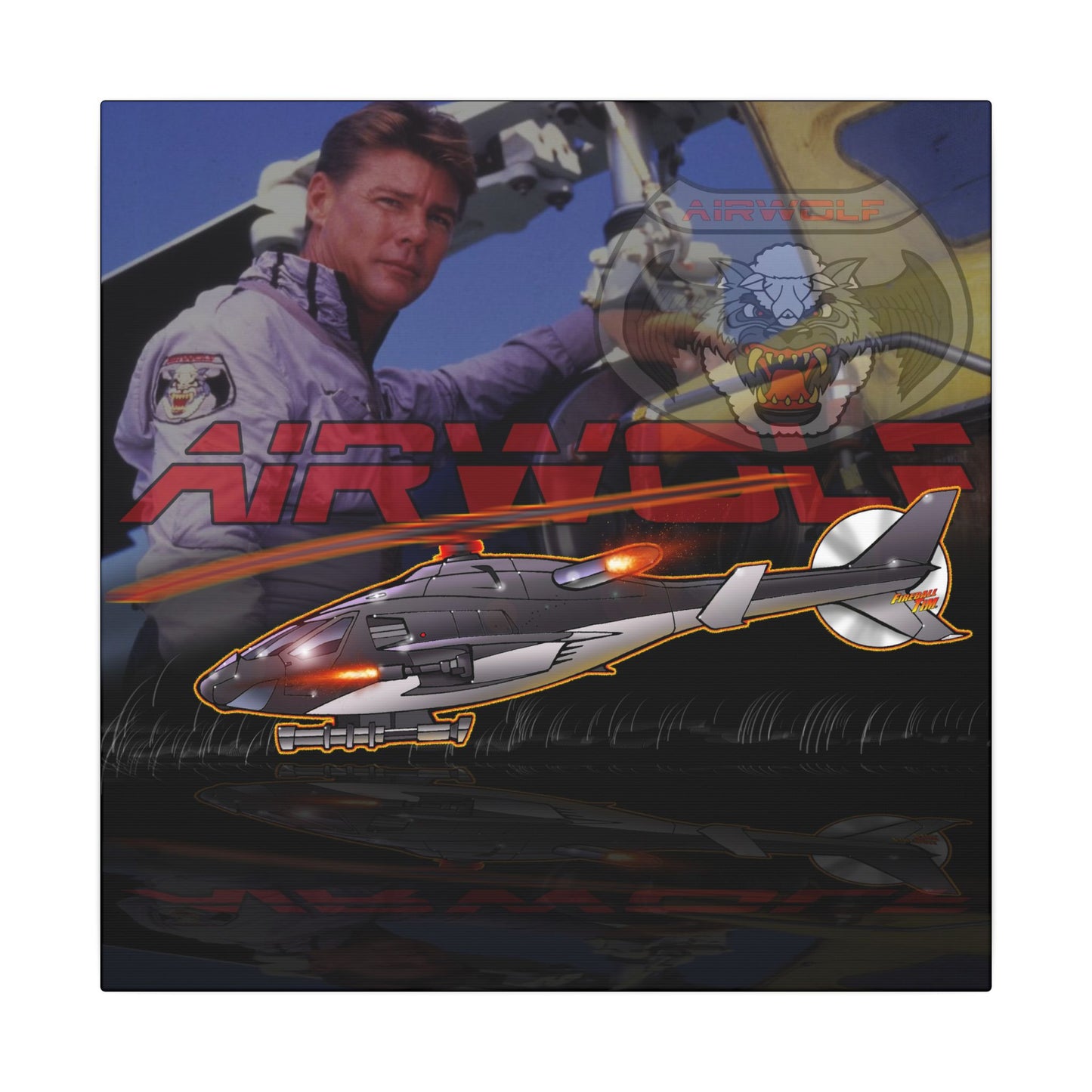AIRWOLF TV Helicopter Canvas Art Print - 12x12