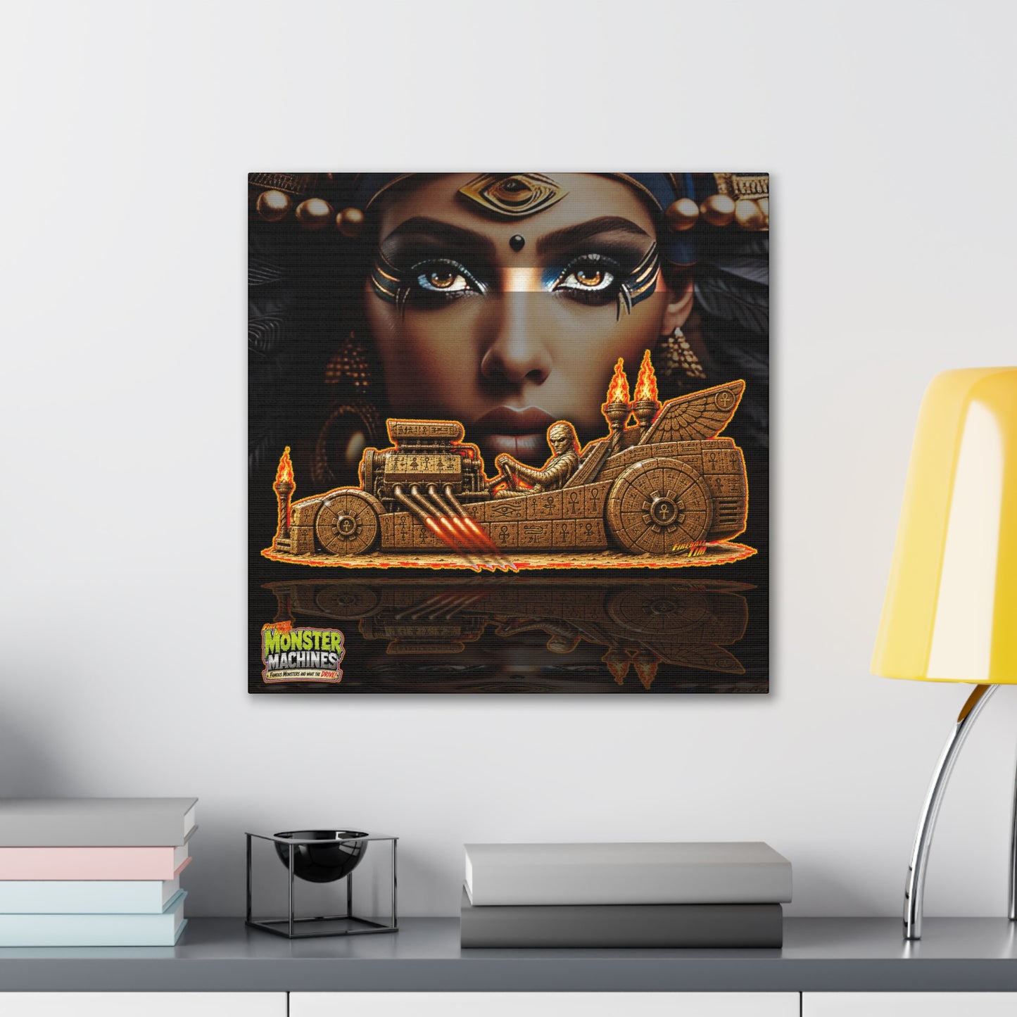 MONSTER MACHINES The Mummy Halloween Collectible Fireball Art Canvas Stretched Print