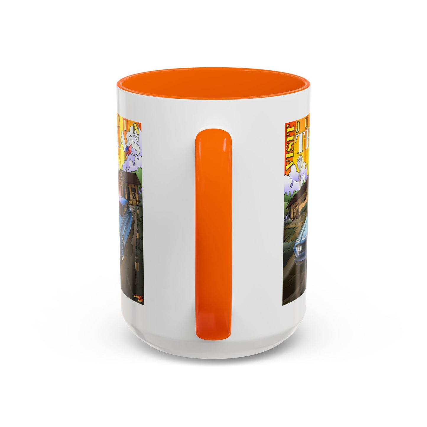 VISIT JUSTIN TEXAS 1960 Ford Ranch Wagon Fireball Art Coffee Mug