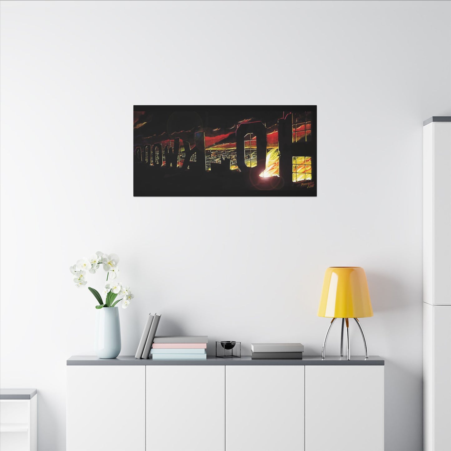 ESCAPE FROM LA Hollywood Sigh Fireball Concept Art Canvas Print