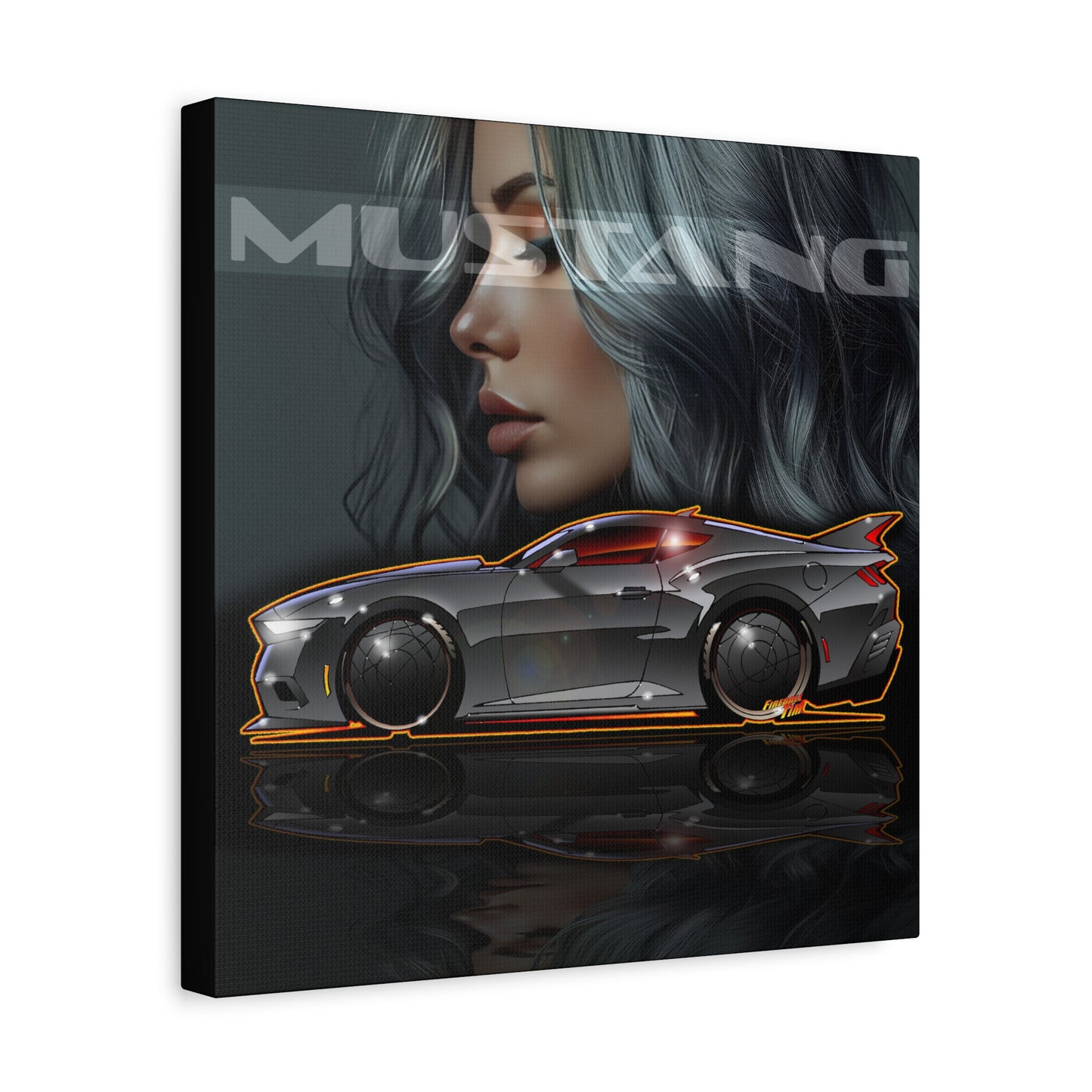 FORD MUSTANG 2025 Silver Streak Fireball Art Canvas Print