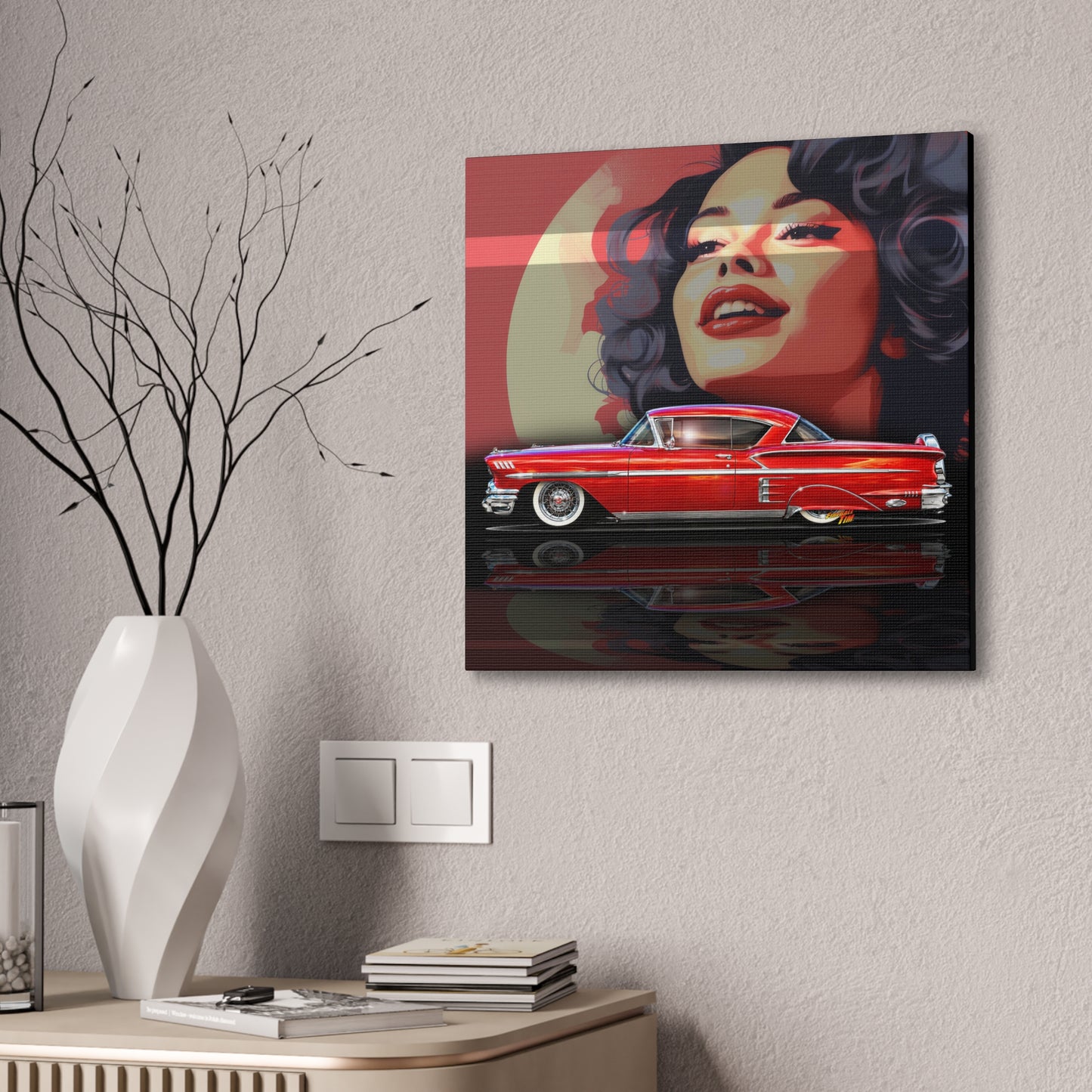 CHEVROLET CUSTOM IMPALA 1958 Collectible Fireball Art Canvas Stretched Print