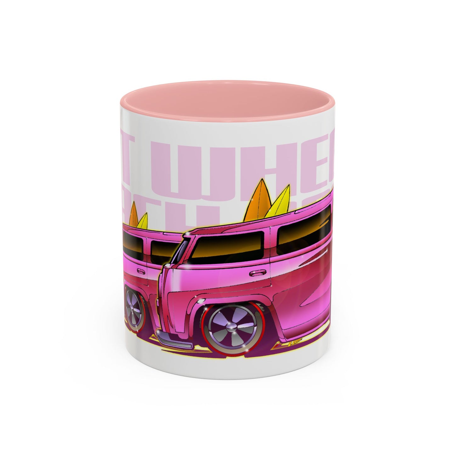 HOT WHEELS PINK BEACH BOMB VW Bus Collectible Fireball Art Coffee Mug - 2 Sizes