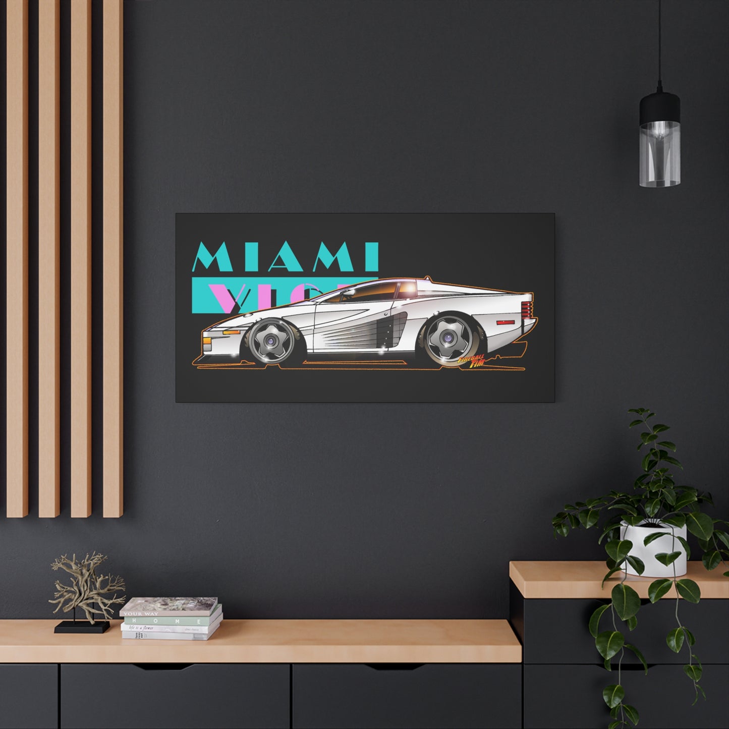 MIAMI VICE FERRARI TESTAROSSA Fireball Canvas Art Wall Print