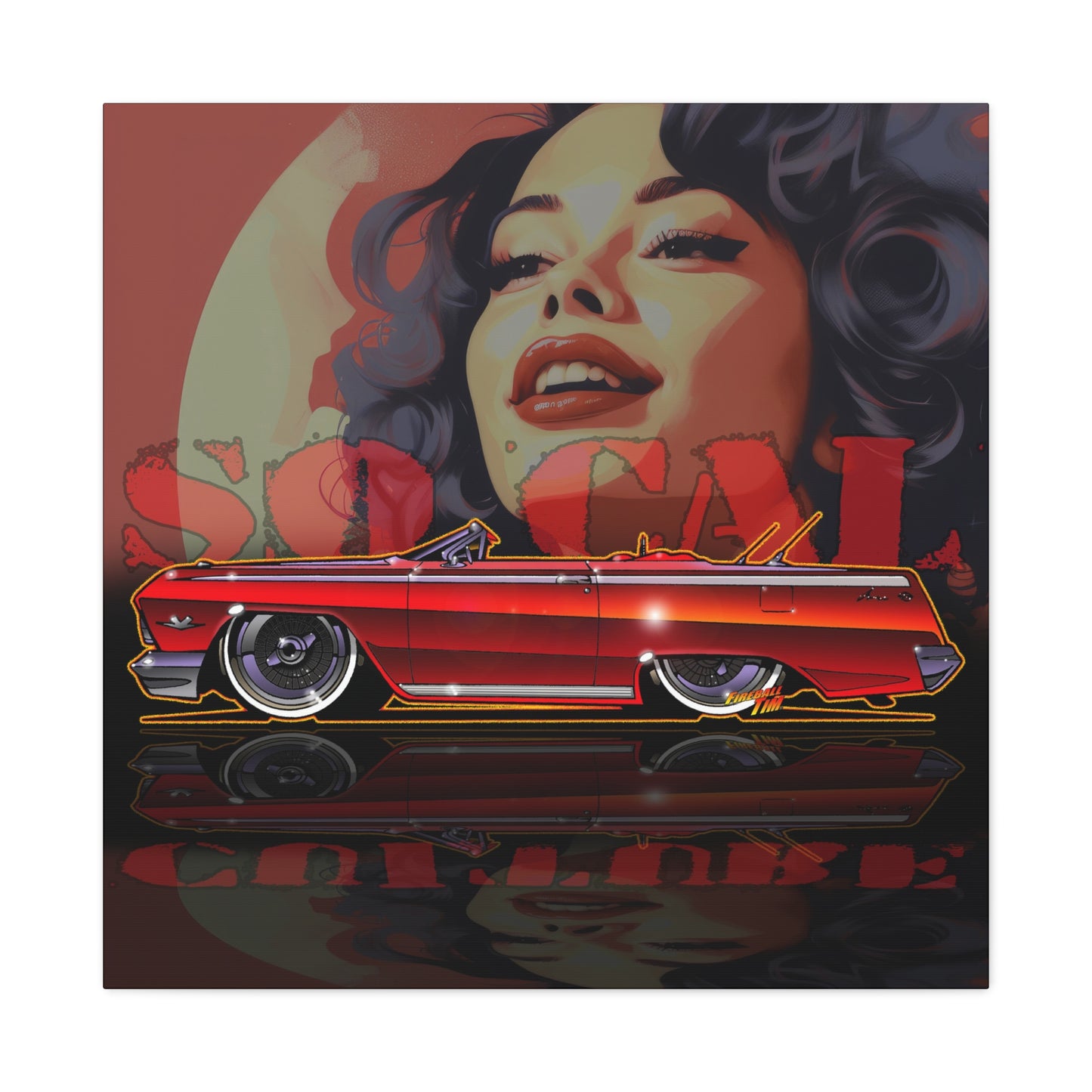 CHEVY IMPALA LOWRIDER Collectible Fireball Art Canvas Print