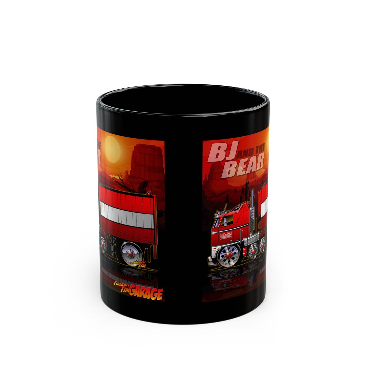 BJ AND THE BEAR TV Show Semi Truck Concept Art Black Coffee Mug 11oz