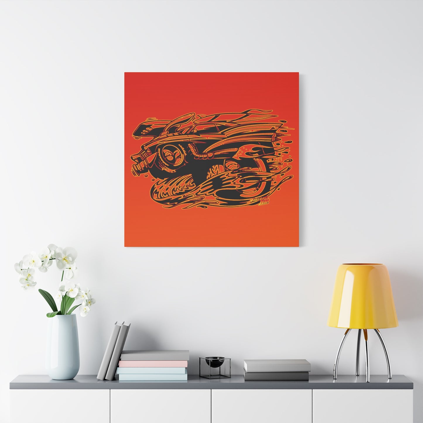HOT ROD CHEVY Muscle Car Fireball Art Canvas Wall Print - Multiple Sizes
