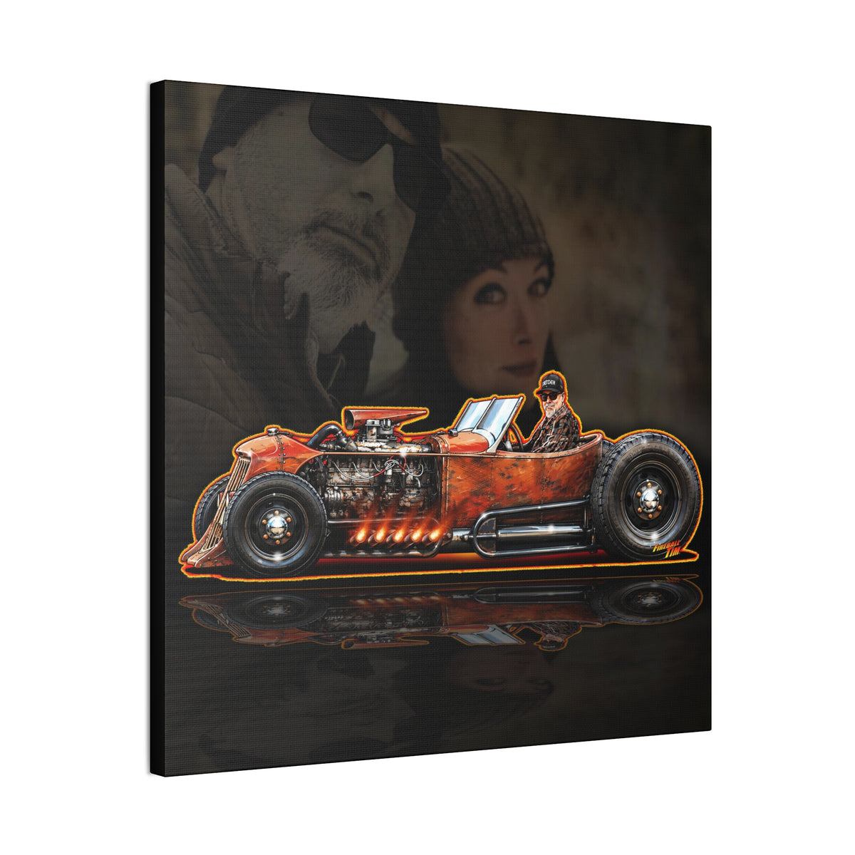 CUSTOM RAT ROD Hot Rod Gretchen Collectible Fireball Art Canvas Stretched Print