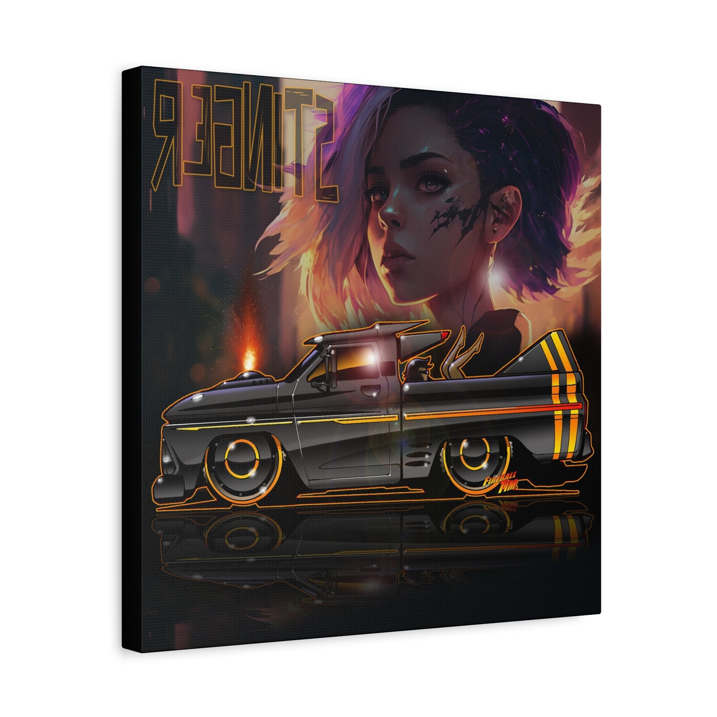 CHEVROLET C10 1960 Stinger Pickup Truck Fireball Art Canvas Print