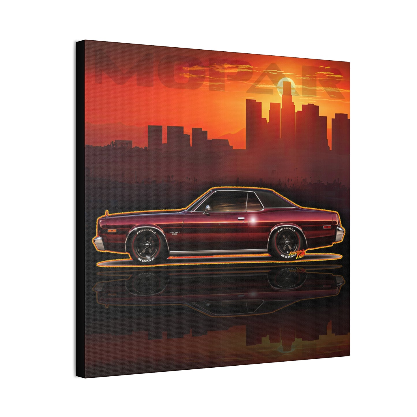 DODGE CORONET 1975 Collectible Fireball Art Canvas Stretched Print