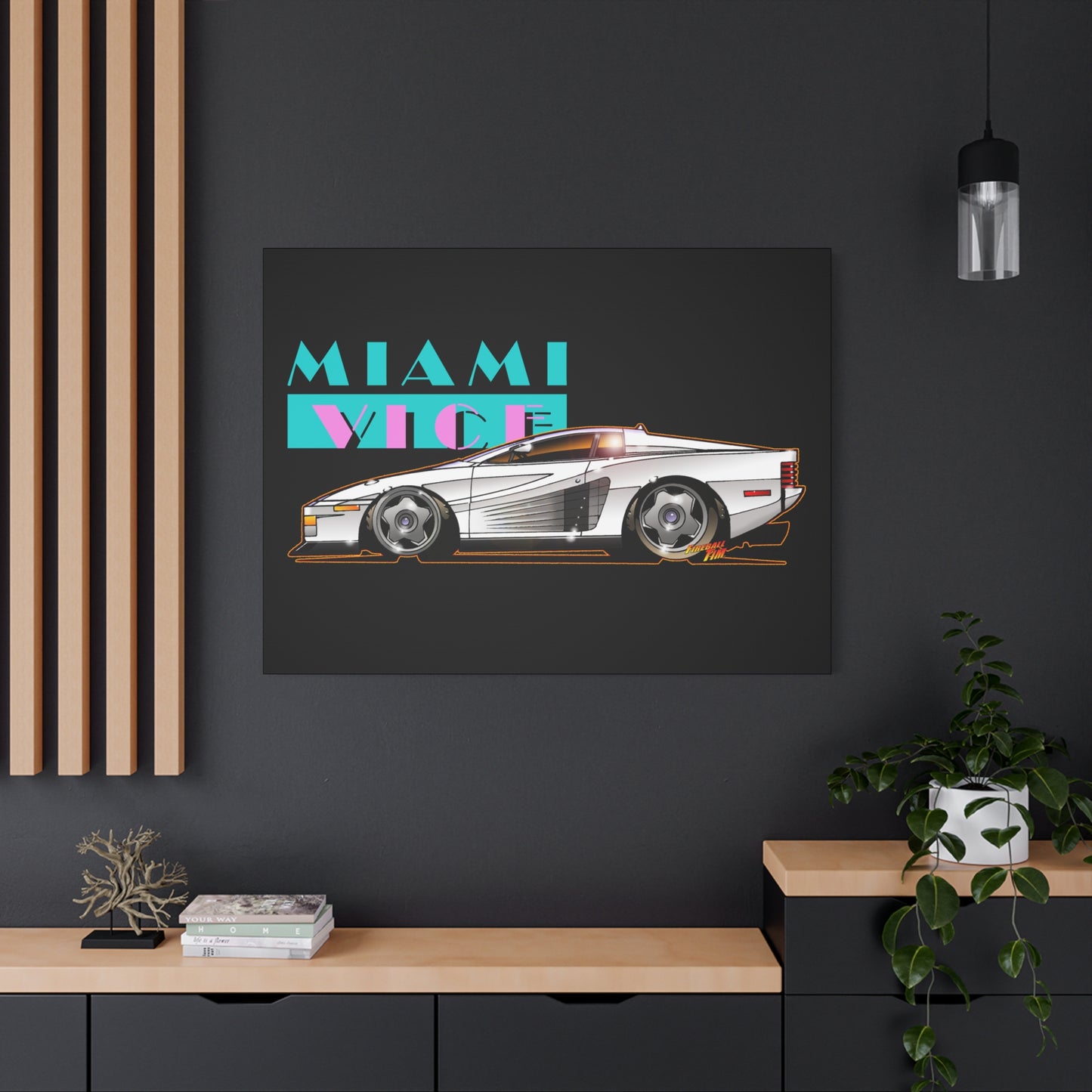 MIAMI VICE FERRARI TESTAROSSA Fireball Canvas Art Wall Print