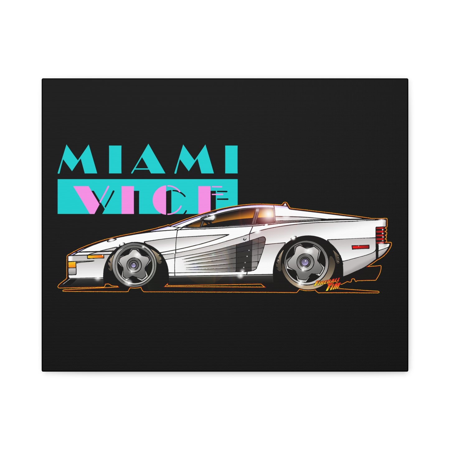 MIAMI VICE FERRARI TESTAROSSA Fireball Canvas Art Wall Print