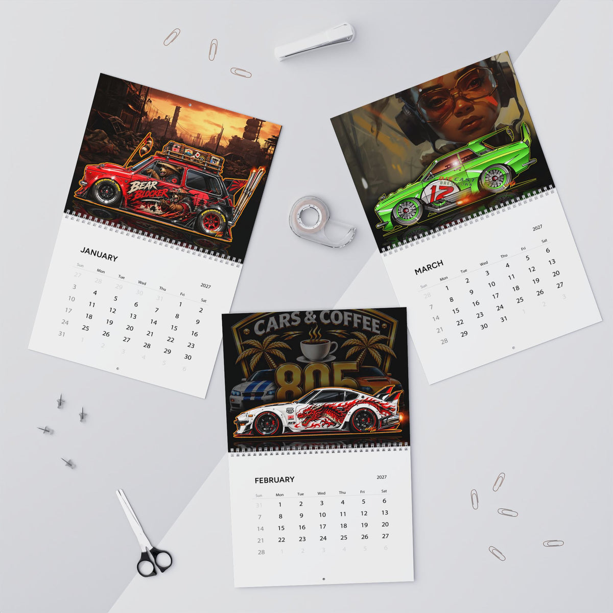 FIREBALL TIM 2027 Asian Import Car Art - Wall Calendar 8.5x11