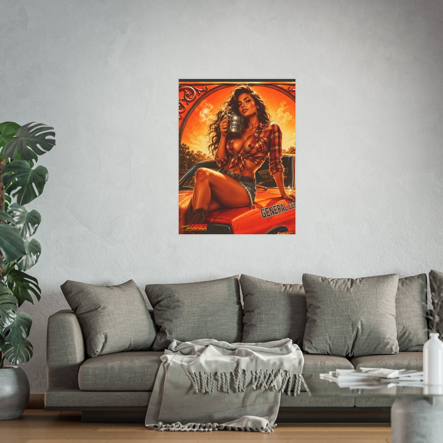 HIGH OCTANE HAZZARD Dukes Charger Vintage Fireball Art Travel Pinup Poster