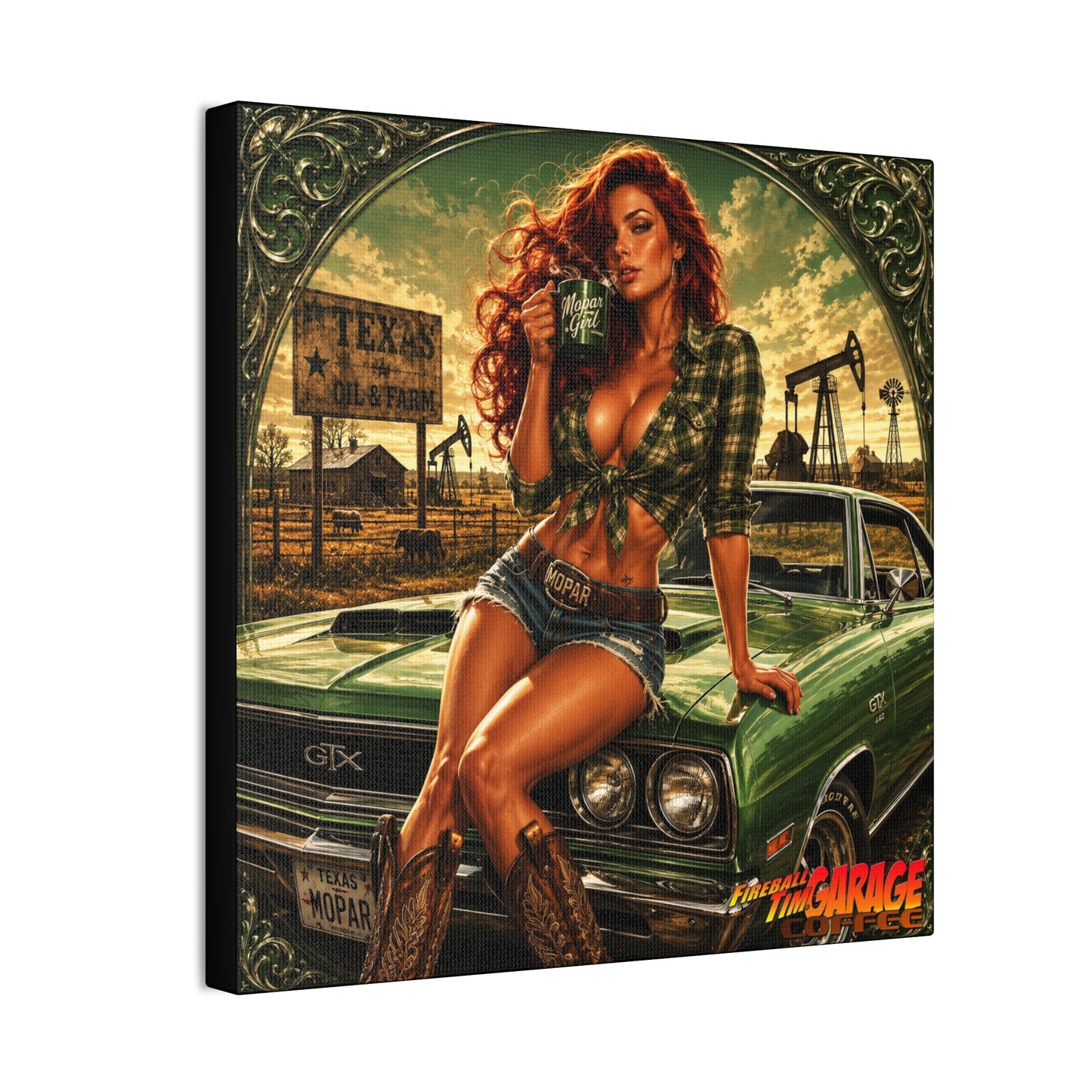 TEXAS BREAKFAST PINUP Collectible Fireball Art Canvas Stretched Print