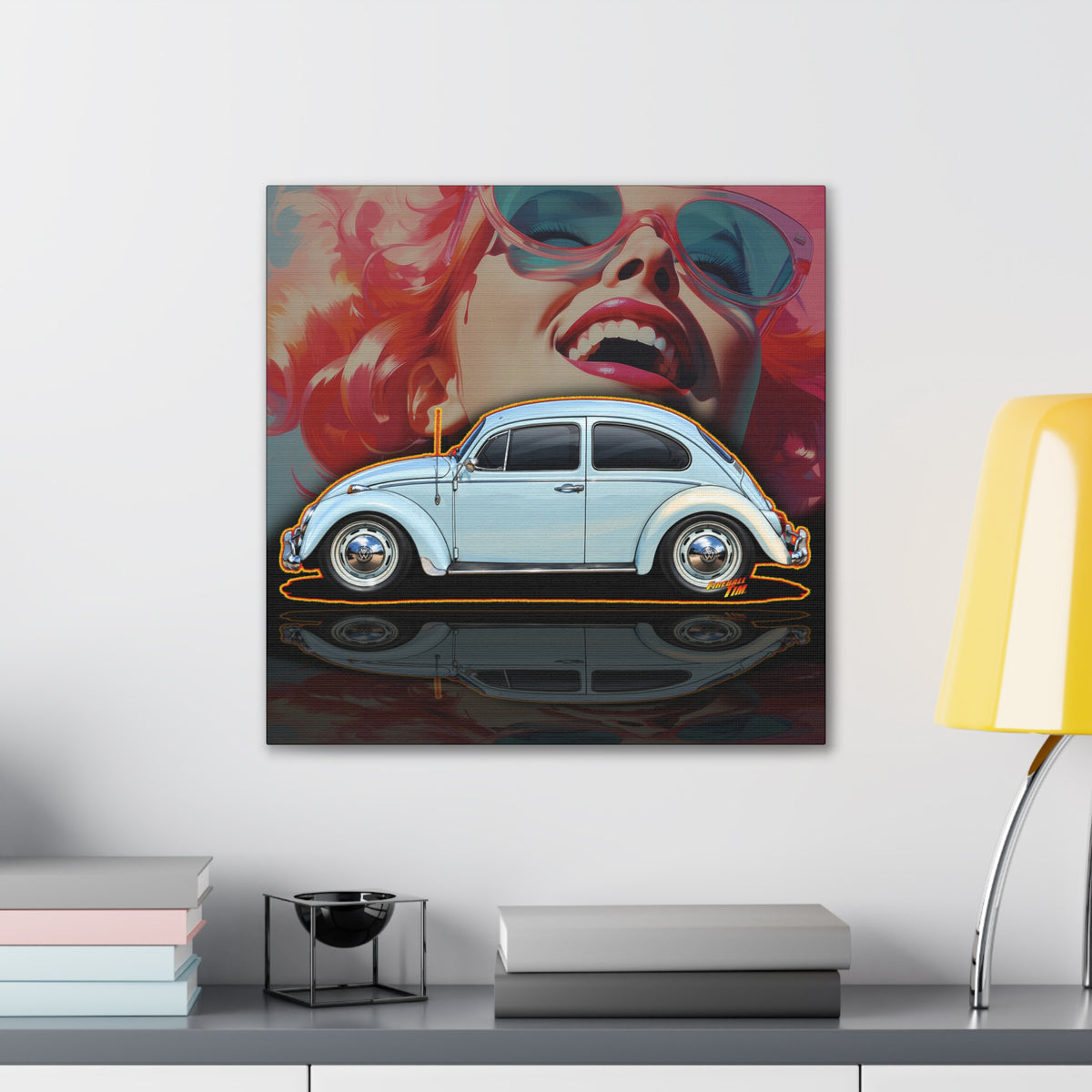 CLASSIC VOLKSWAGEN VW Bug Collectible Fireball Art Canvas Stretched Print